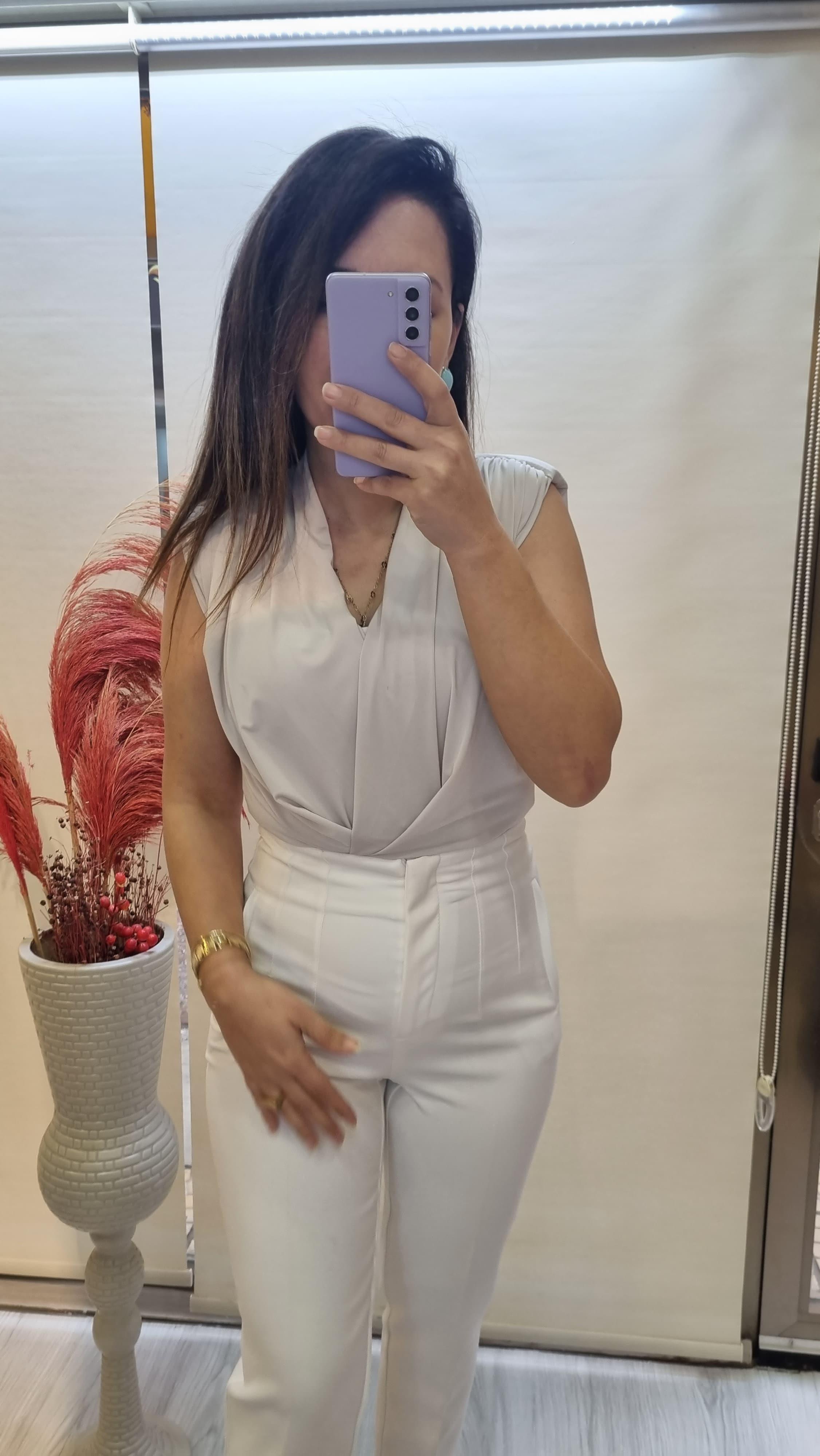 Kruvaze Yaka Bej Çıtçıtlı Body