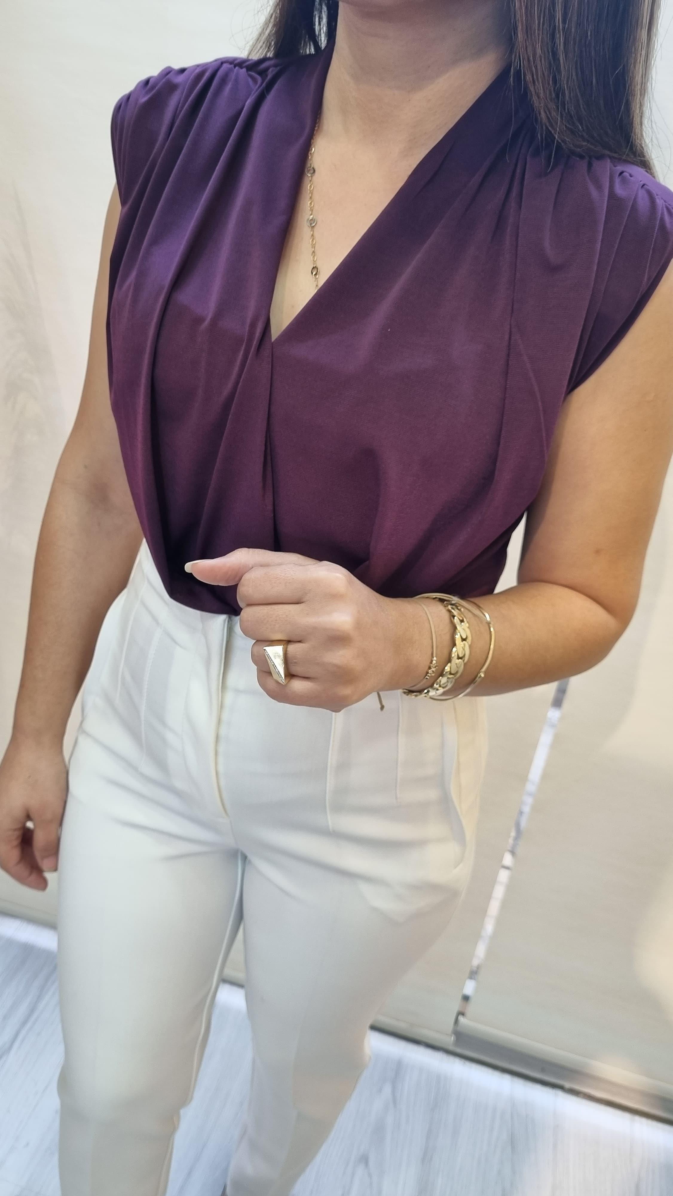 Kruvaze Yaka Çıtçıtlı Mürdüm Body