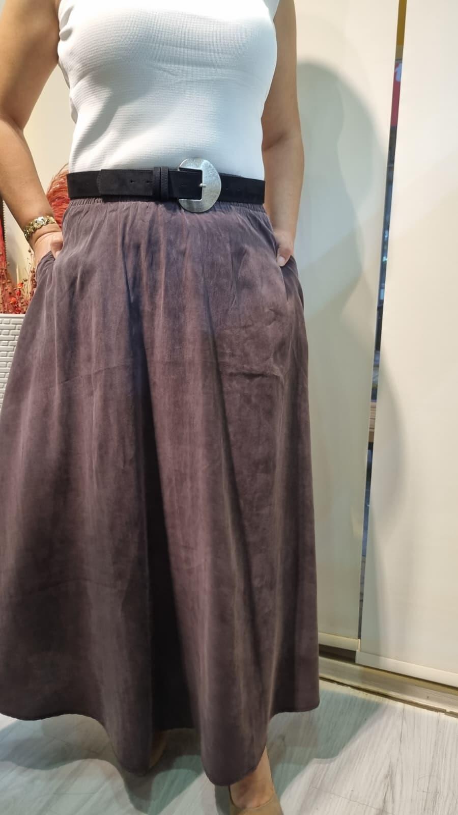 Massi Tensel Kumaş Mürdüm Maxi Etek