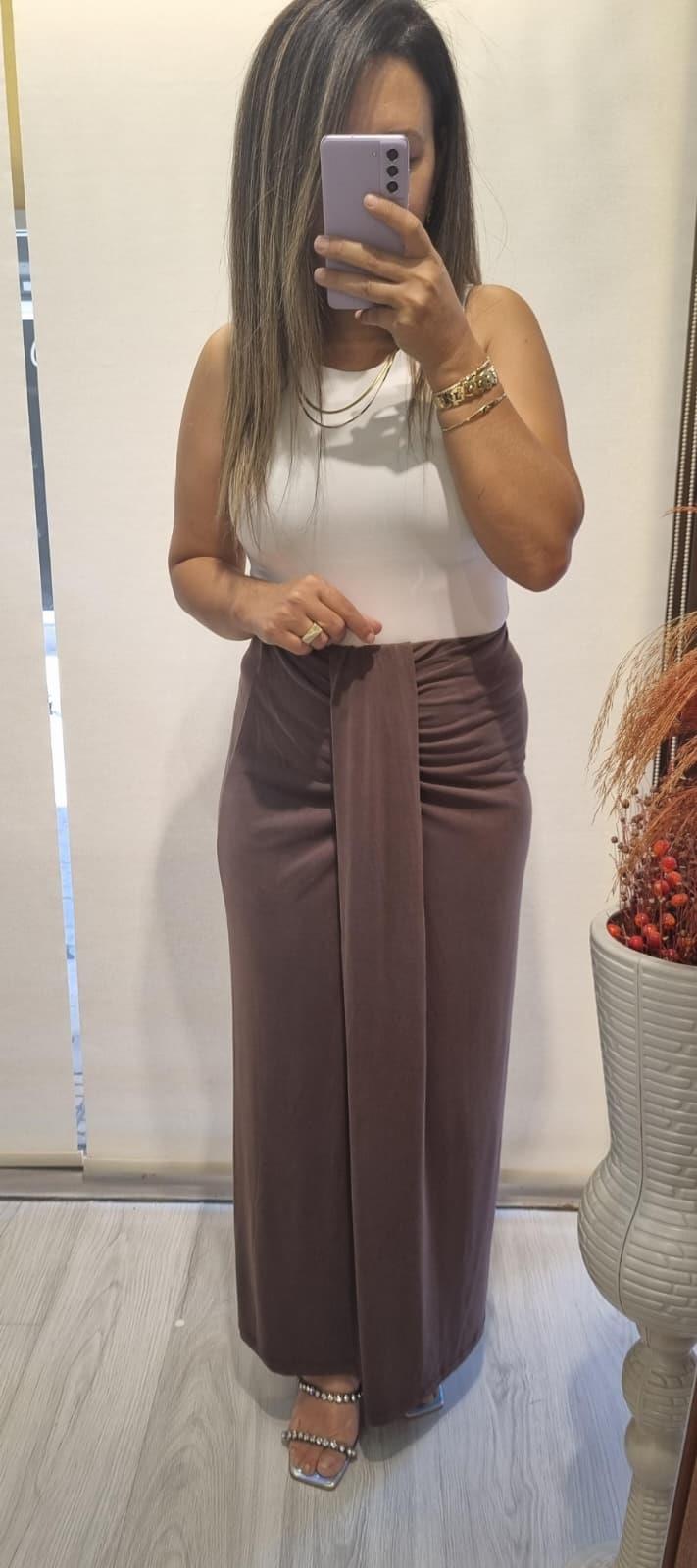 Orjinal Marka Modal Kumaş Acı Kahve Etek