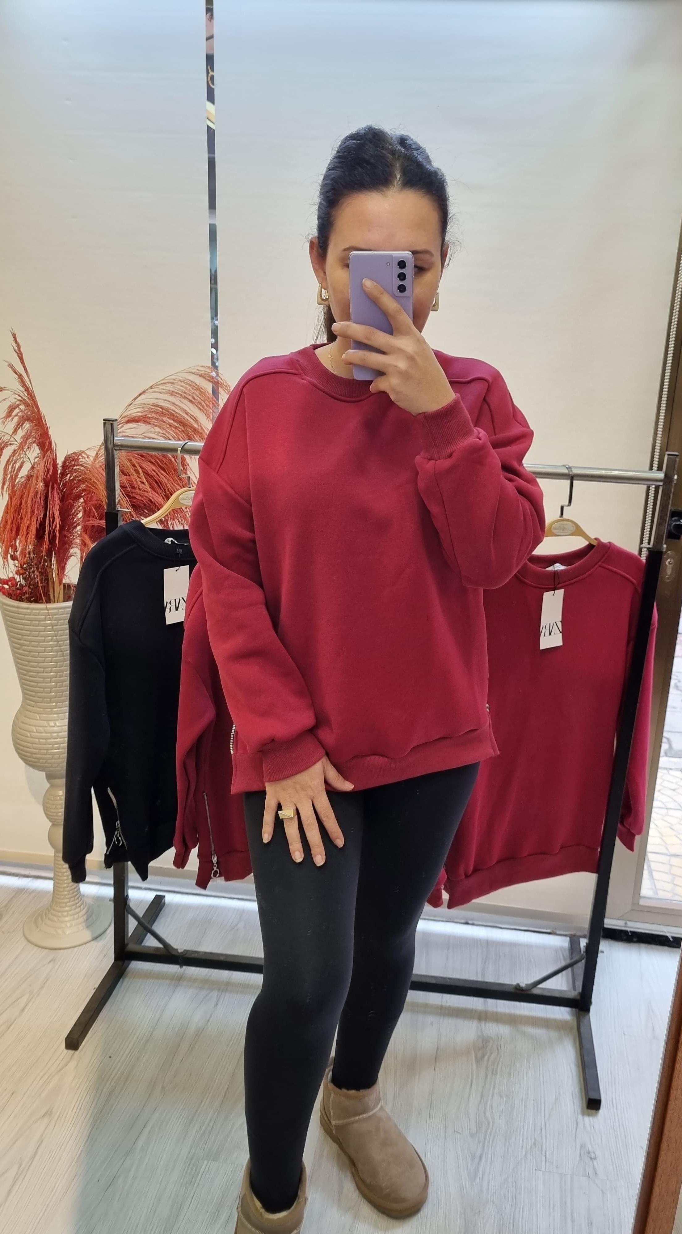 Orjinal ZR Bordo Fermuar Detay Sweatshirt