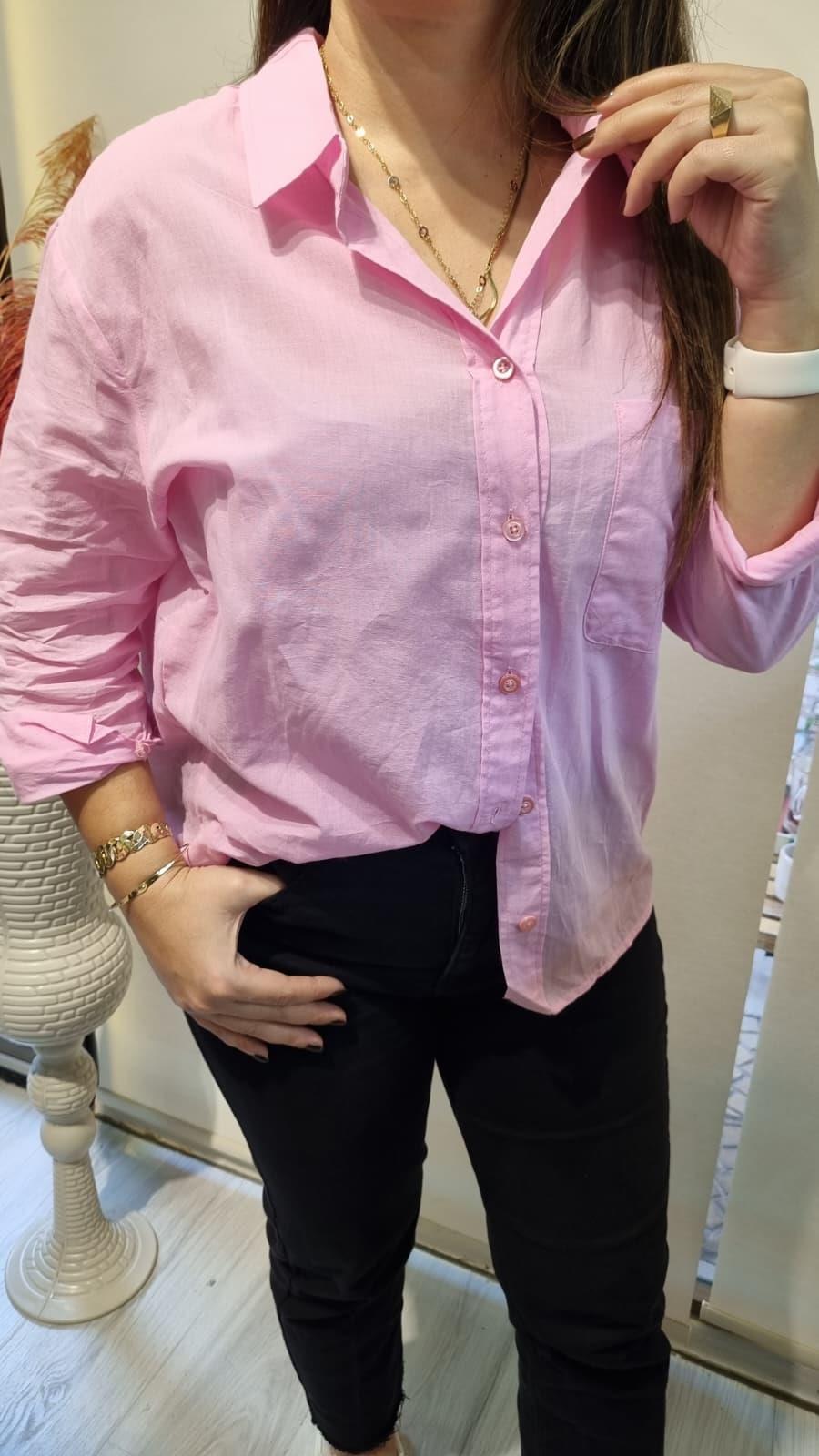 Pembe Salaş Keten Gömlek