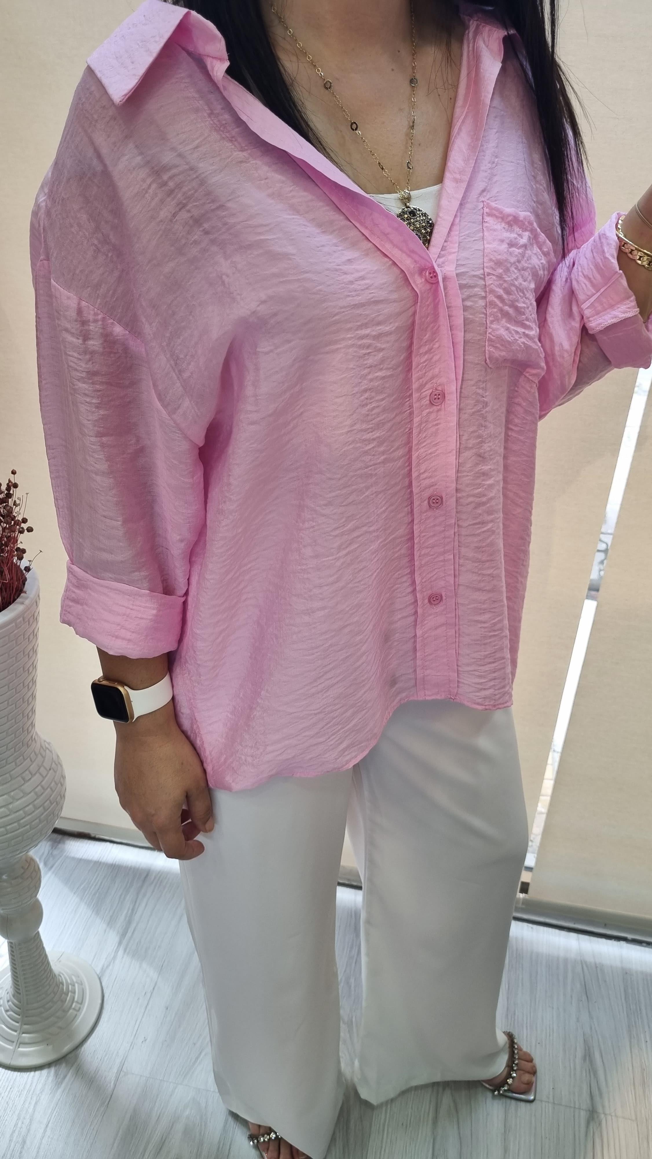 Premium Kalite Basic Salaş Tensel Gömlek Barbie Pembesi