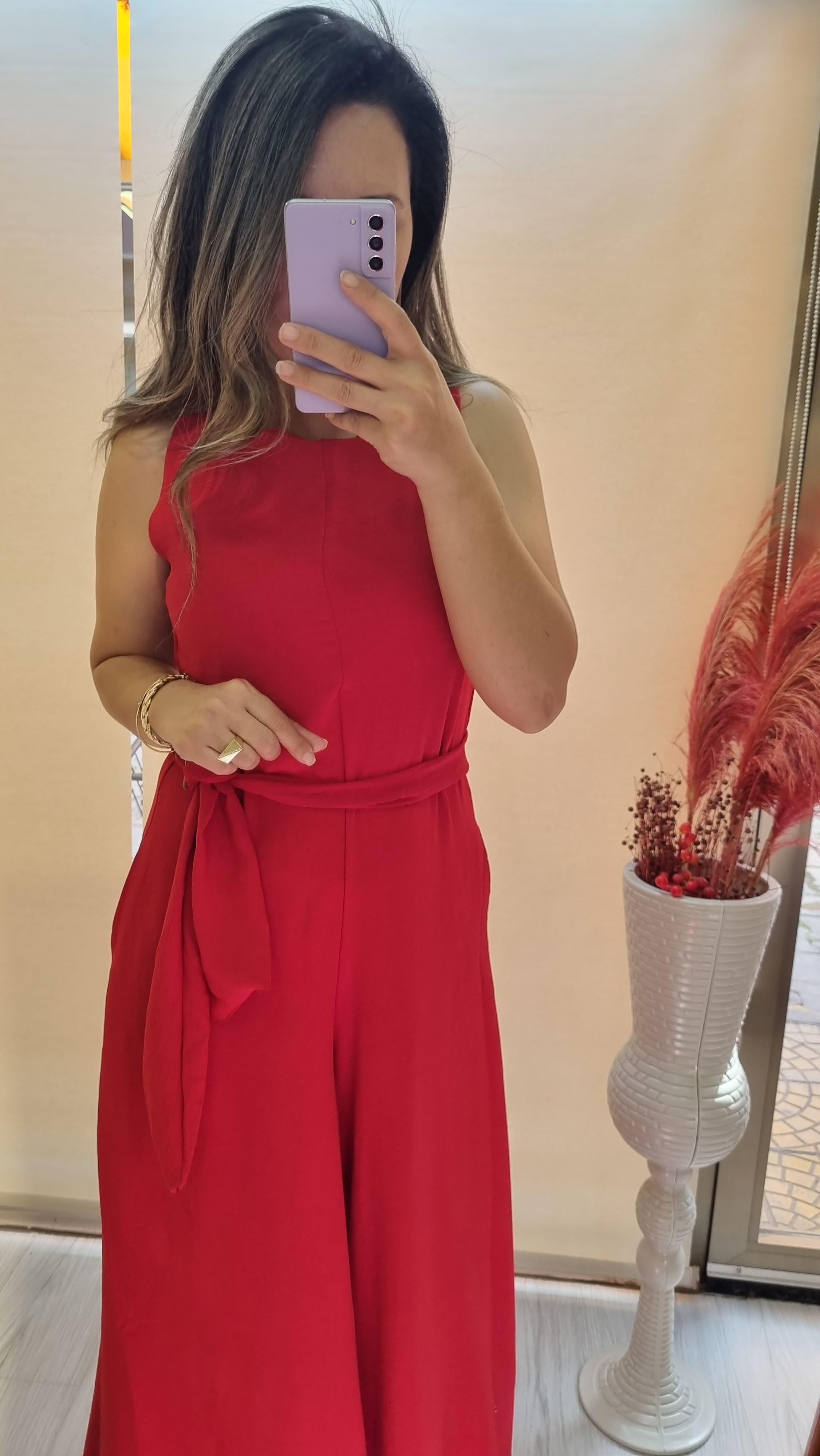 Premium Kalite Kuşak Detay Kırmızı Tulum