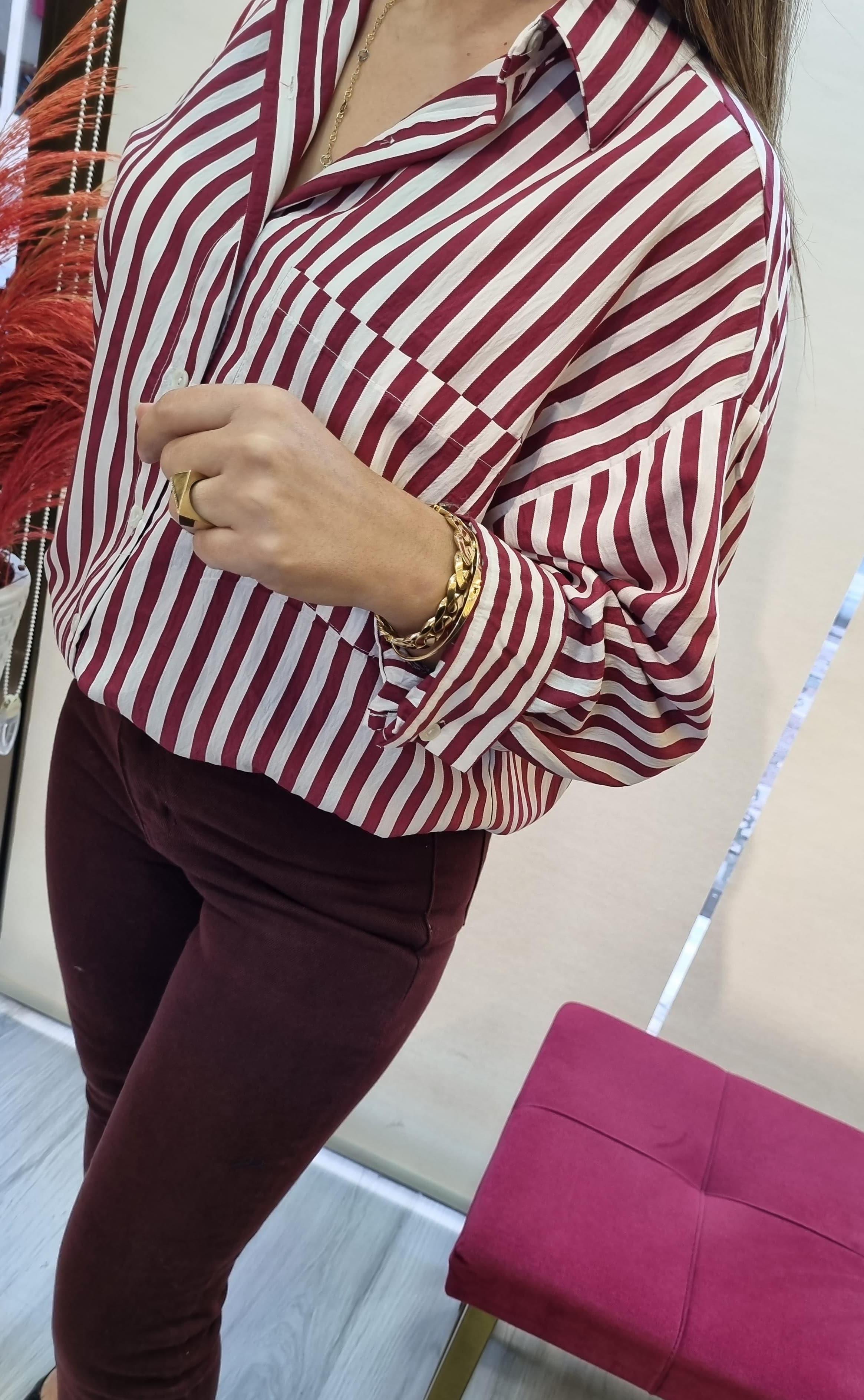 ZR Bordo Çizgili Pamuklu Gömlek