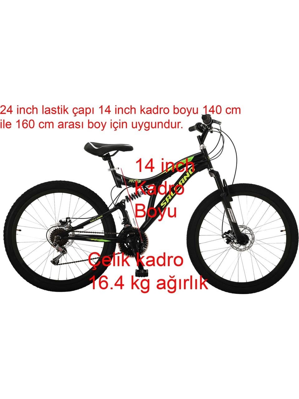 Salcano Hector 24 Md 24 Jant Disk Fren Çift Amortisörlü Bisiklet (140 ile 160 cm Arası Boy)