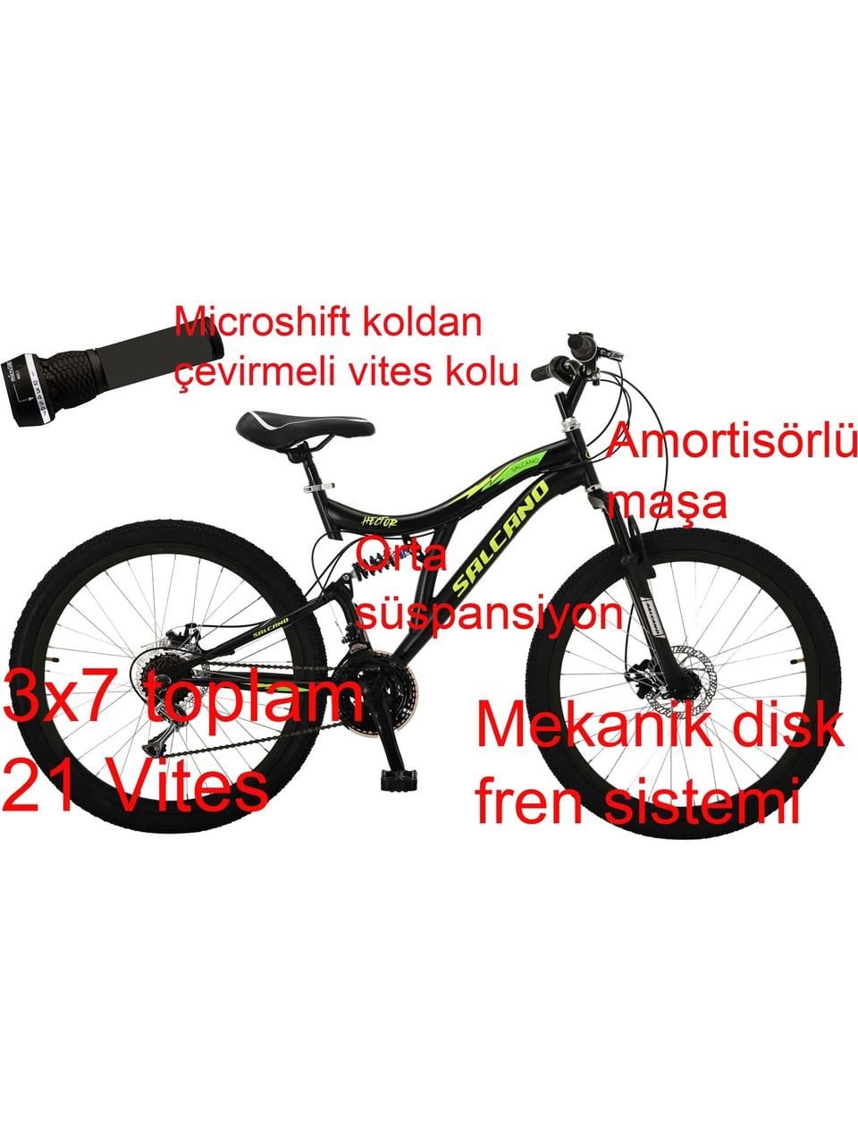 Salcano Hector 24 Md 24 Jant Disk Fren Çift Amortisörlü Bisiklet (140 ile 160 cm Arası Boy)