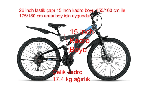 Ümit Blackrider 2d 26 Jant Disk Fren Çift Amortisörlü Bisiklet 2638 (155 ile 175 cm Arası Boy)