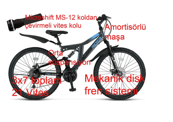Ümit Blackrider 2d 26 Jant Disk Fren Çift Amortisörlü Bisiklet 2638 (155 ile 175 cm Arası Boy)