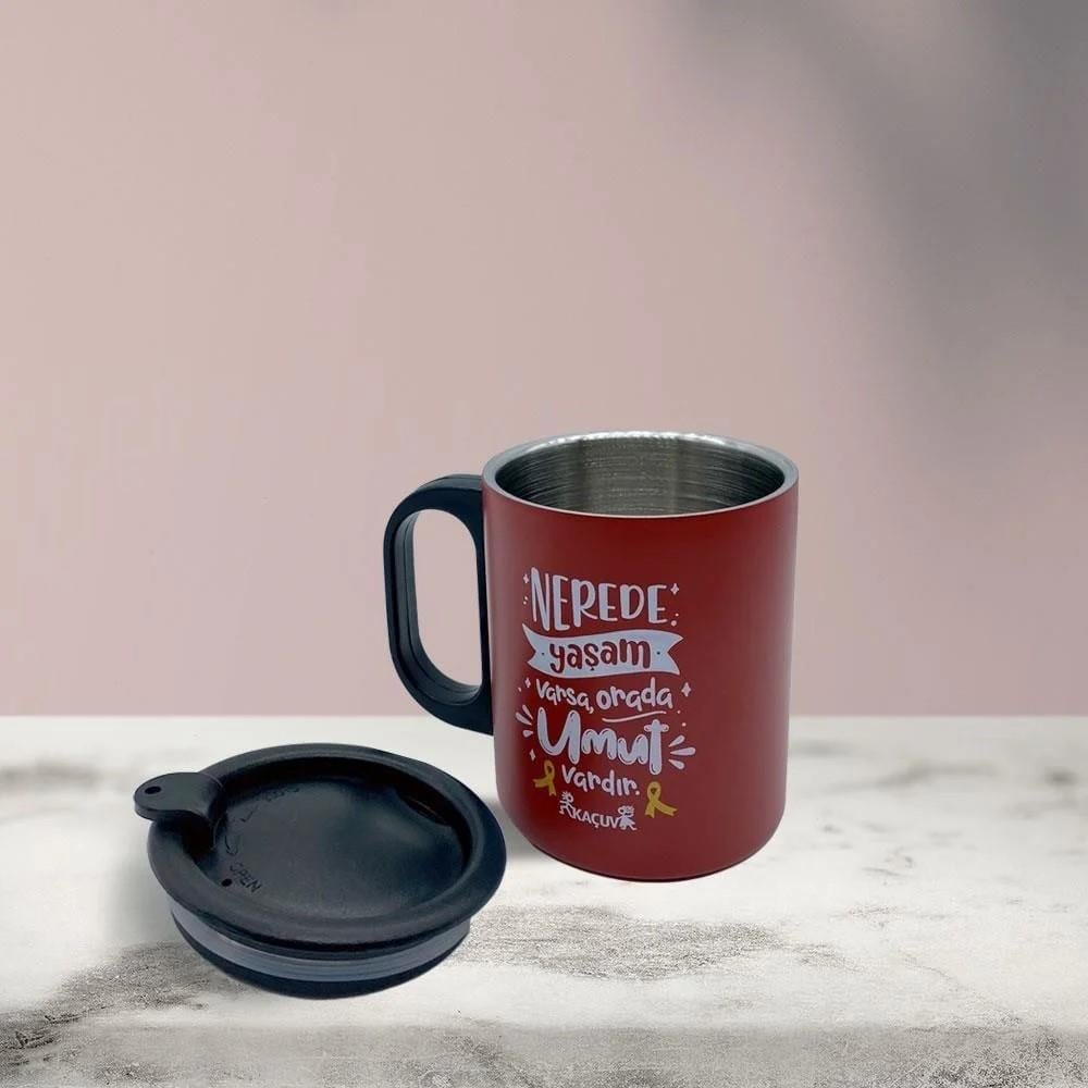 Kırmızı Paslanmaz Çelik Bardak - 300ml