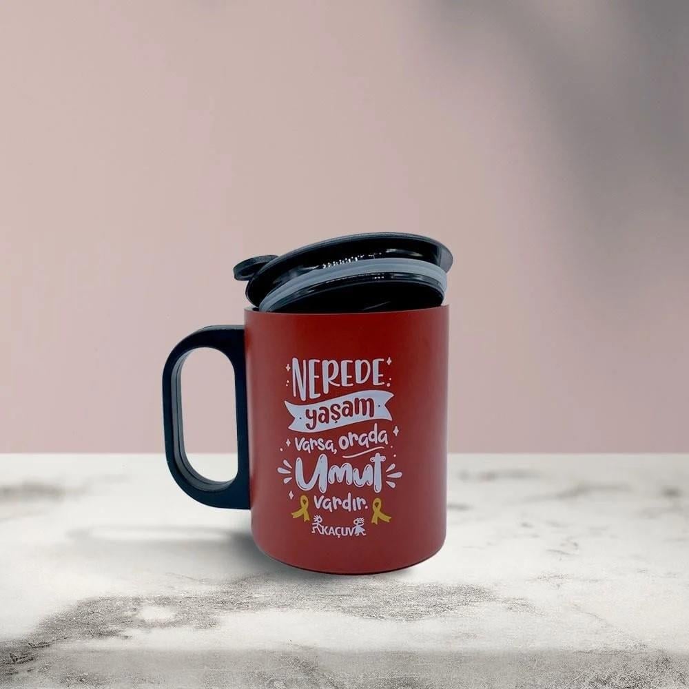 Kırmızı Paslanmaz Çelik Bardak - 300ml