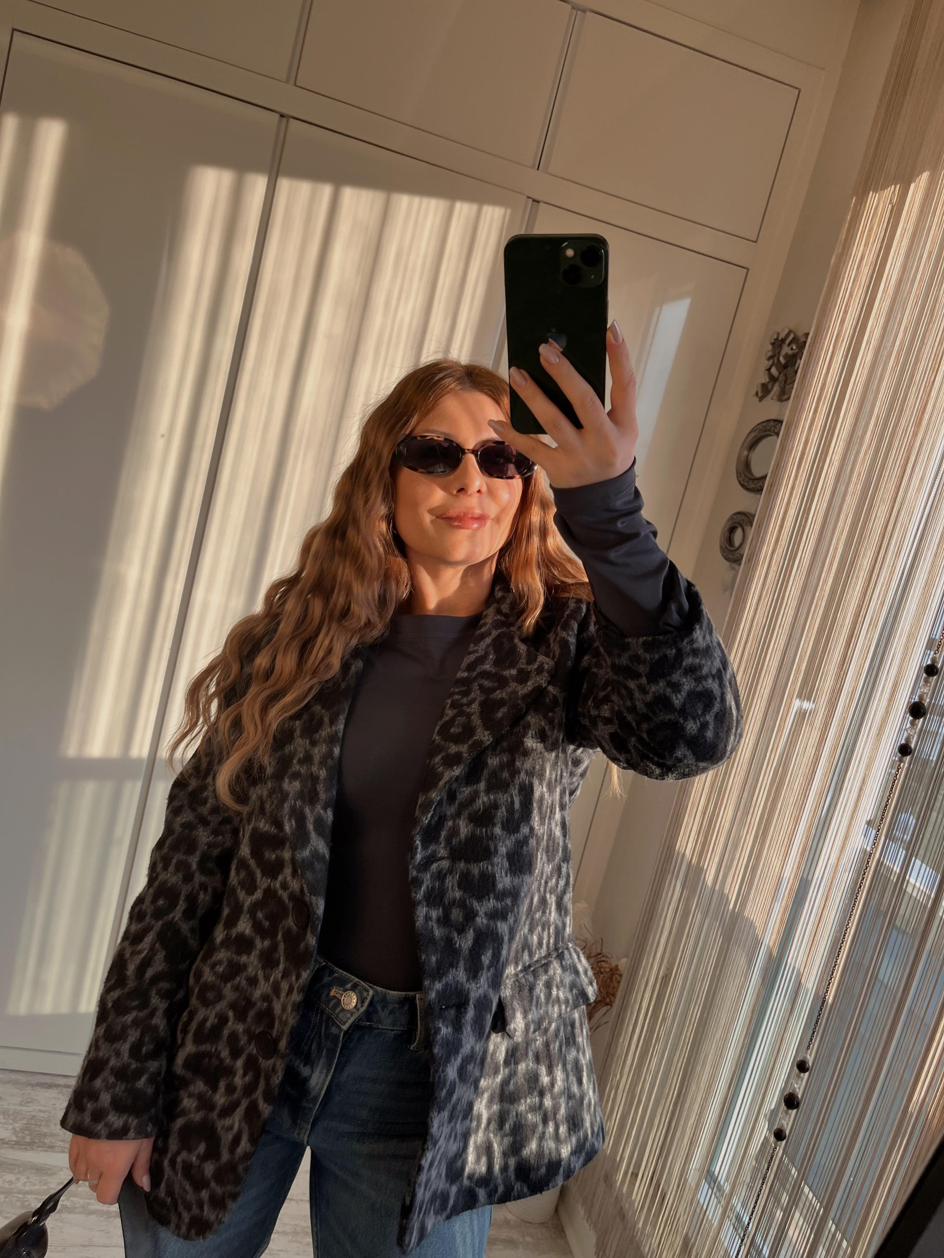 LEOPAR DESEN KAŞE BLAZER CEKET