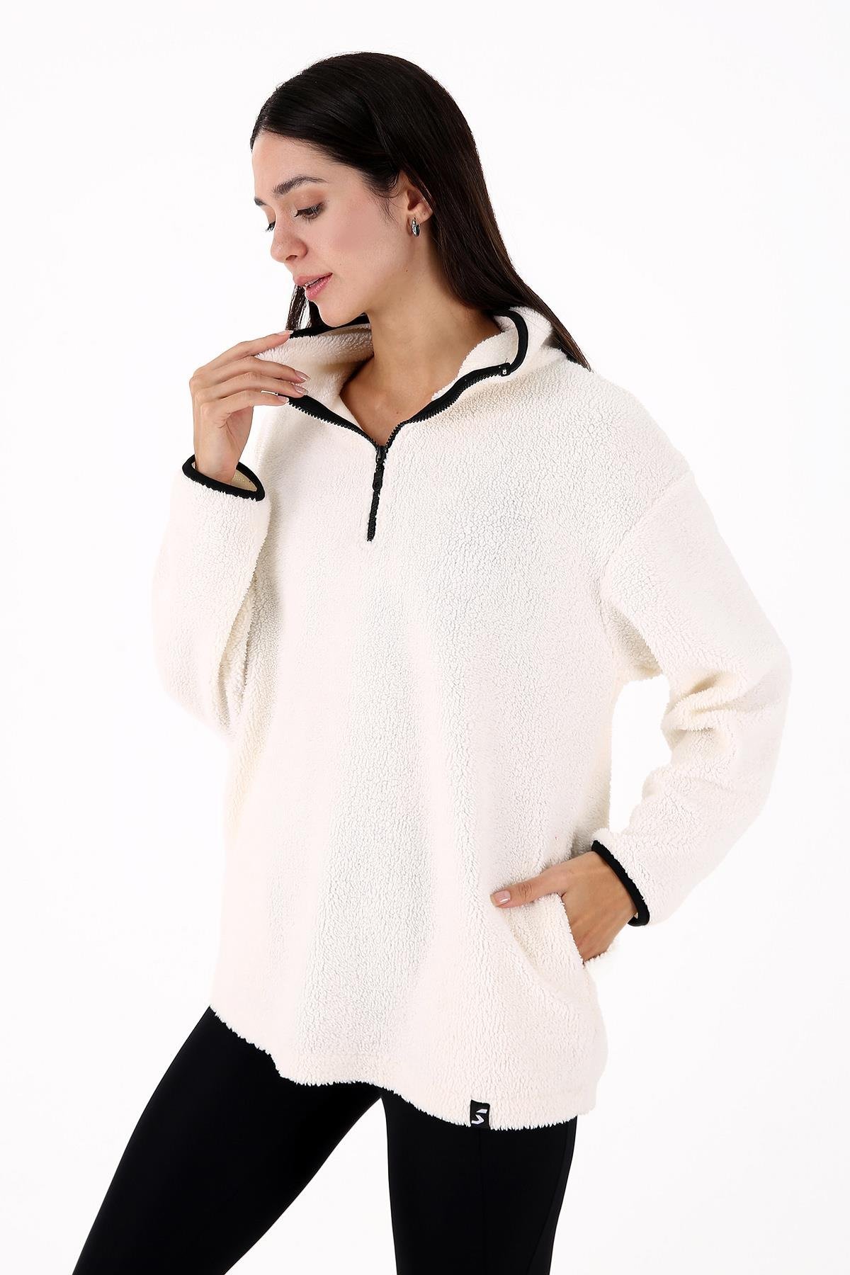 Scorp Cheer Casual Kadın Peluş Sweatshirt Ekru