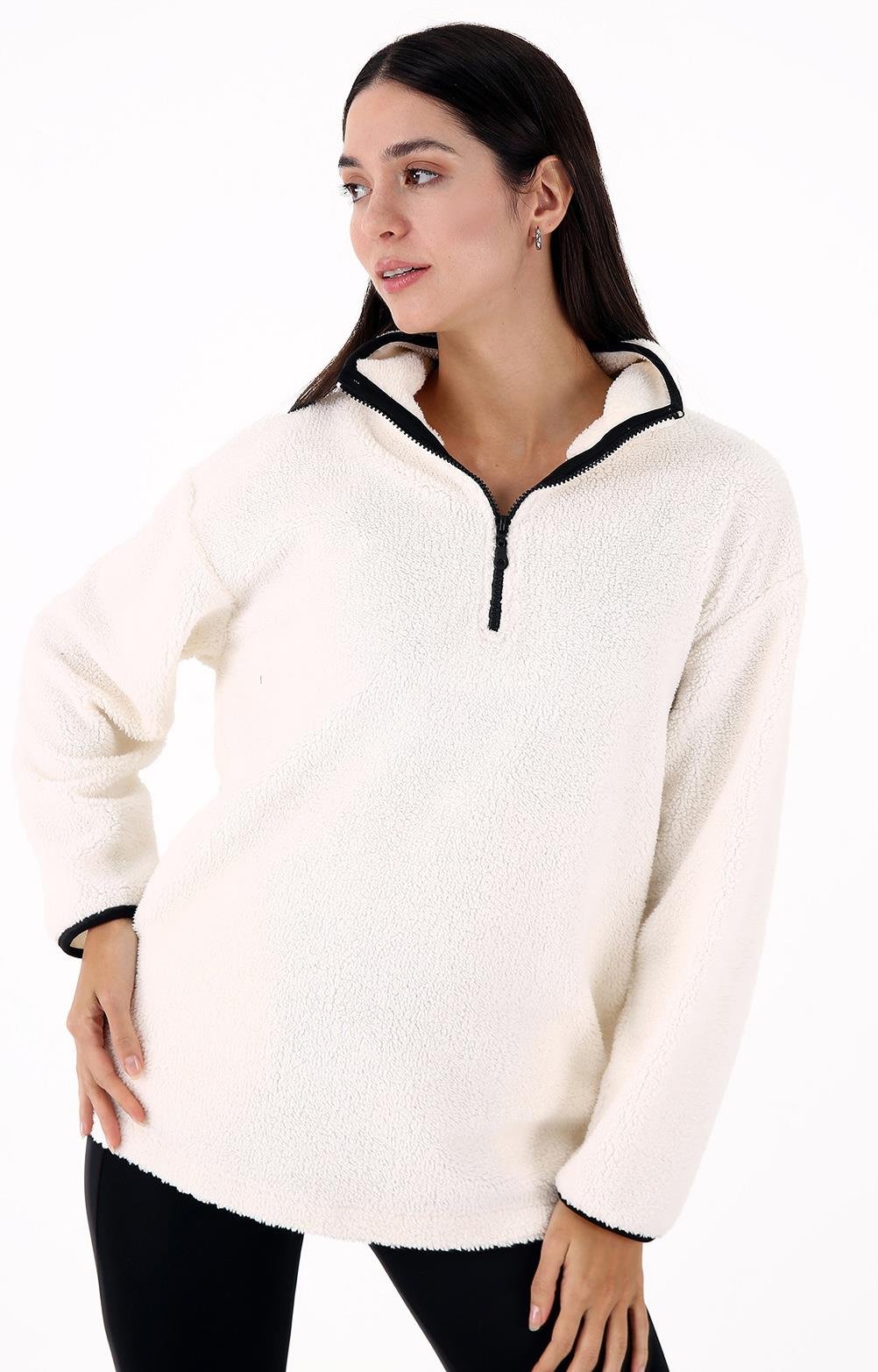 Scorp Cheer Casual Kadın Peluş Sweatshirt Ekru