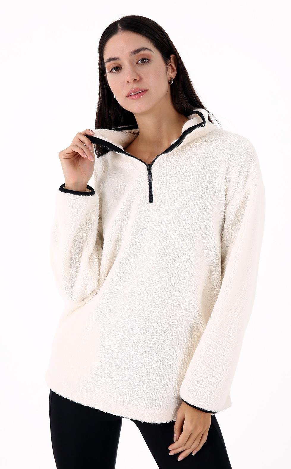 Scorp Cheer Casual Kadın Peluş Sweatshirt Ekru