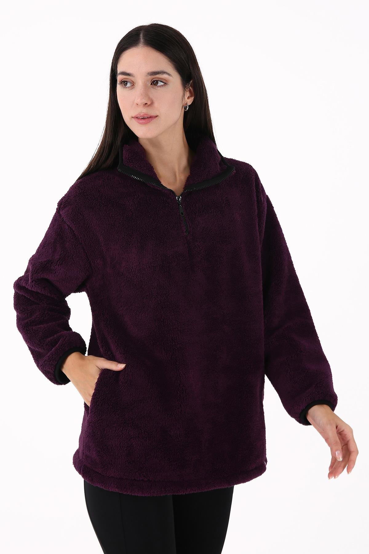 Scorp Cheer Casual Kadın Peluş Sweatshirt Mor