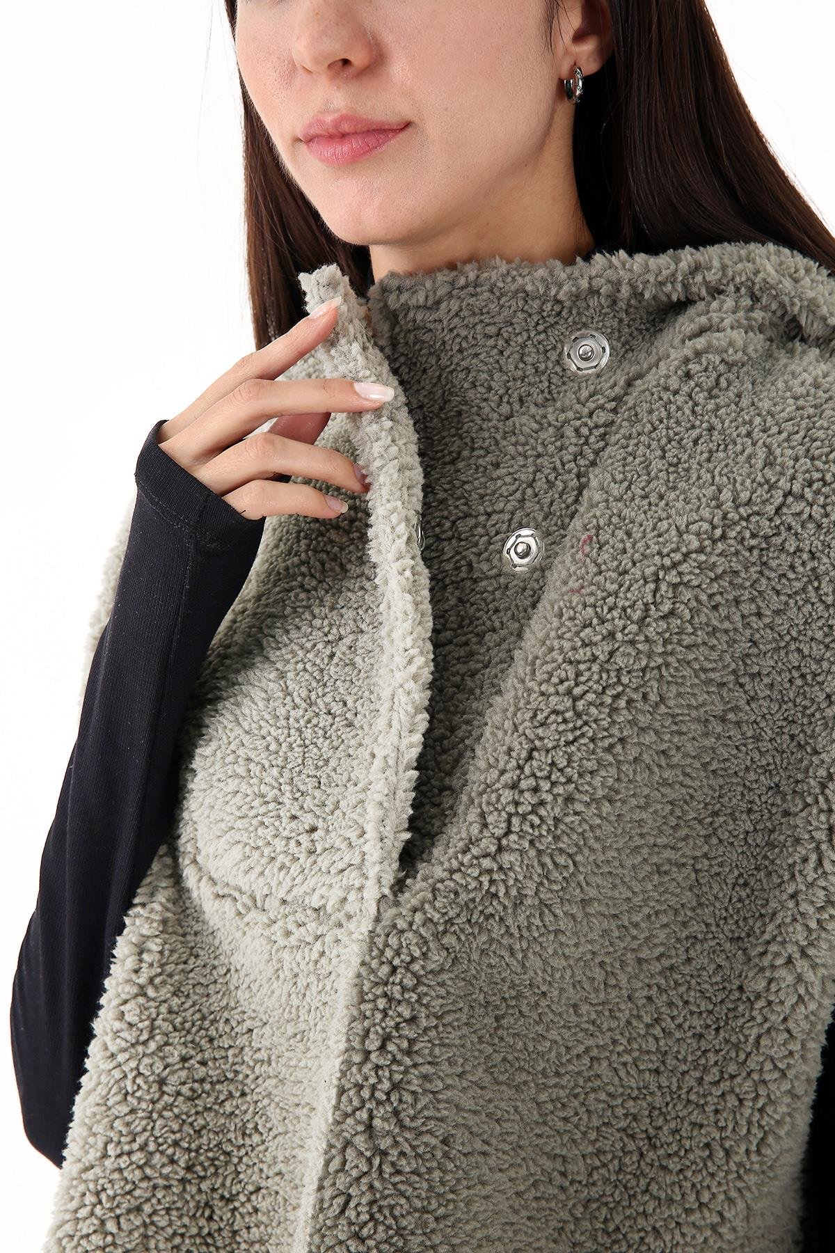 Scorp Chic Casual Kadın Peluş Yelek Yeşil