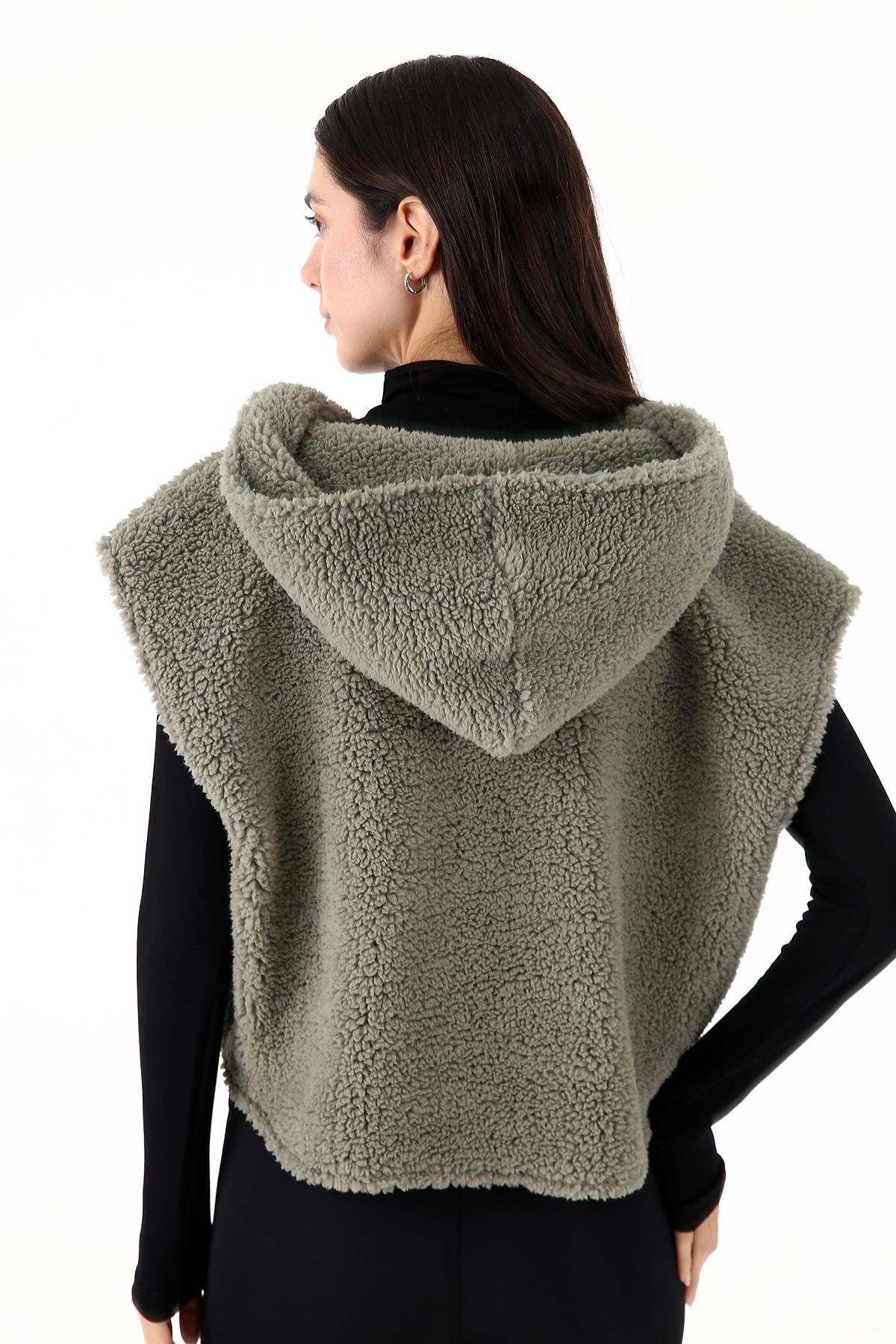 Scorp Chic Casual Kadın Peluş Yelek Yeşil