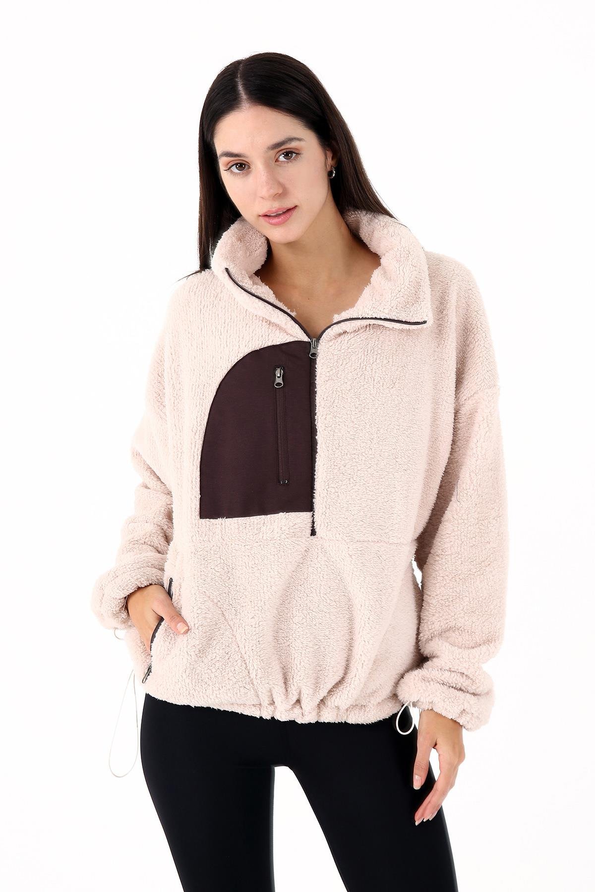 Scorp Fever Kadın Peluş Sweatshirt Bej