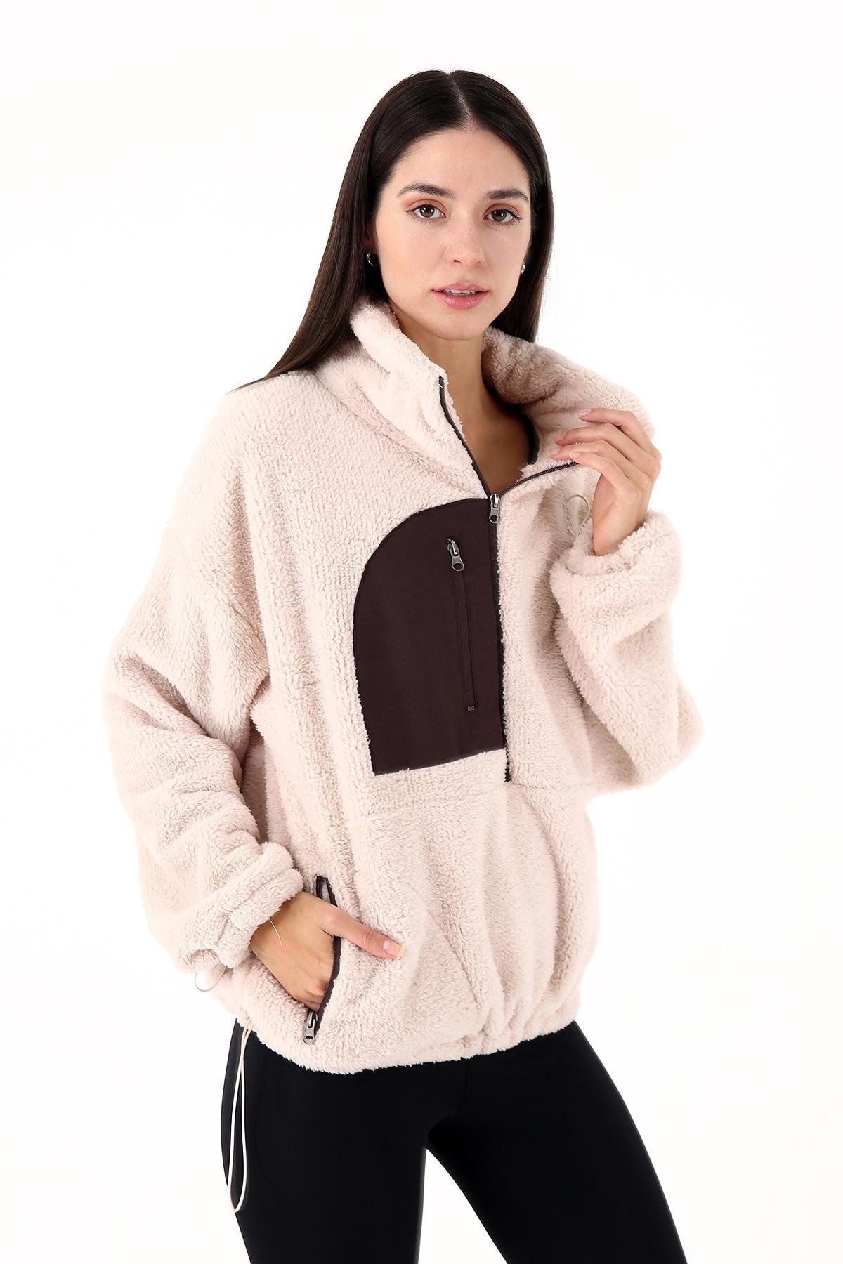 Scorp Fever Kadın Peluş Sweatshirt Bej