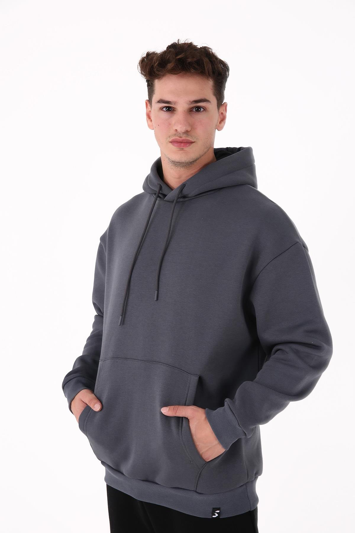 Scorp Origin Erkek Kapüşonlu Sweatshirt Cepli Hoodie Antrasit