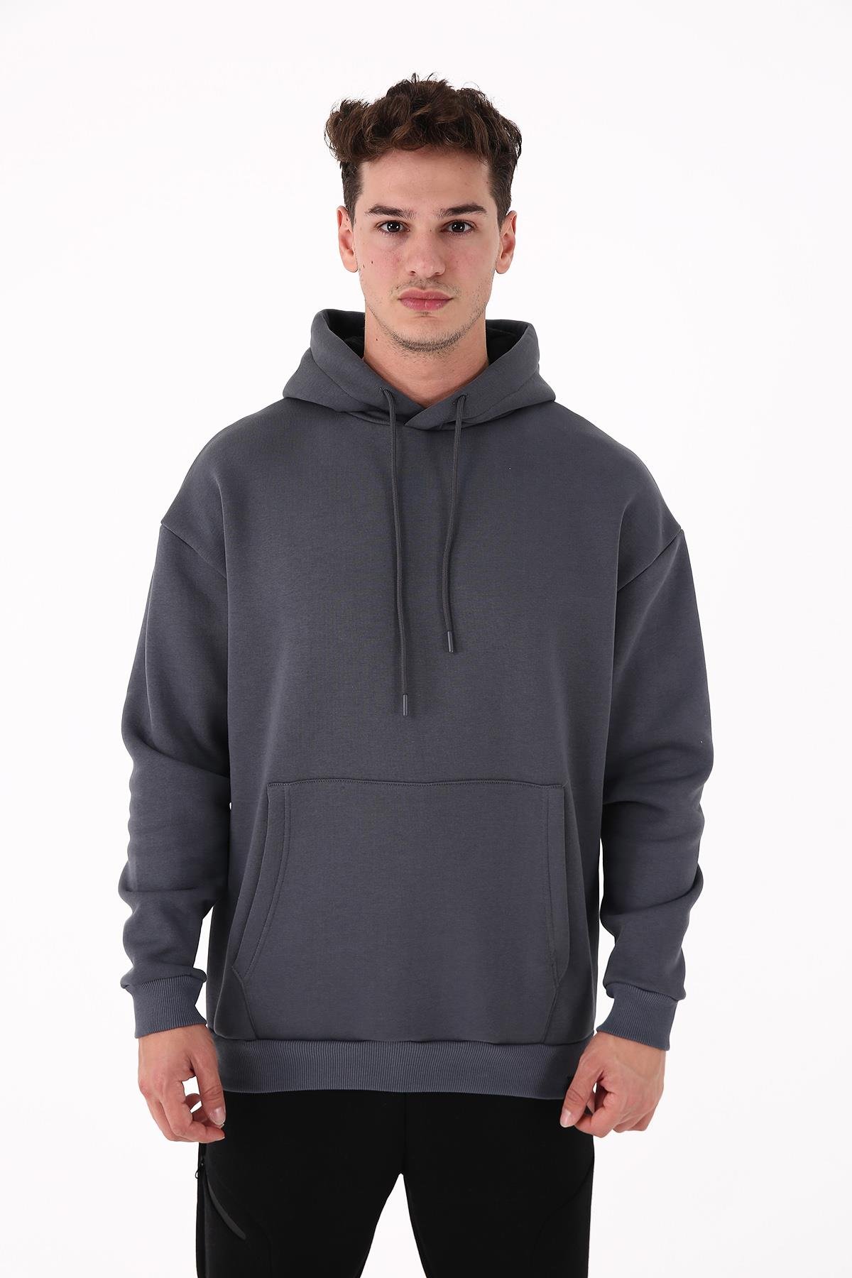 Scorp Origin Erkek Kapüşonlu Sweatshirt Cepli Hoodie Antrasit