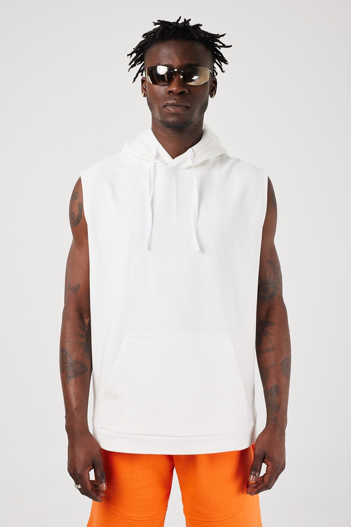 Scorp Rebel Erkek Kapüşonlu Kolsuz Sweatshirt Hoodie Beyaz