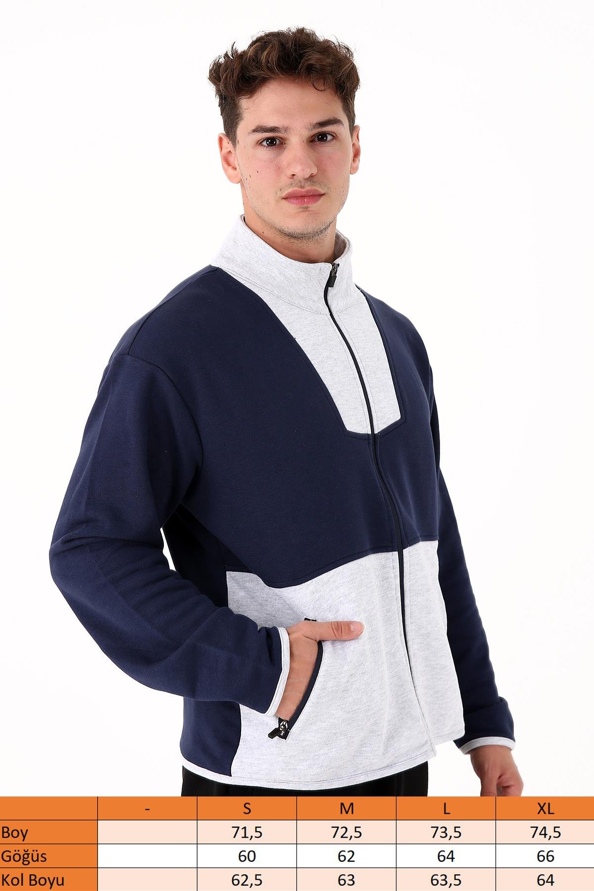 Scorp Spark Erkek Fermuarlı Spor Sweatshirt Lacivert