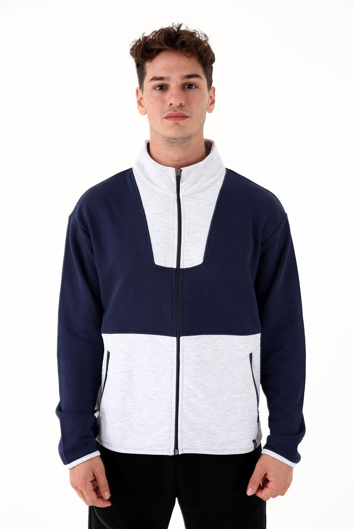 Scorp Spark Erkek Fermuarlı Spor Sweatshirt Lacivert