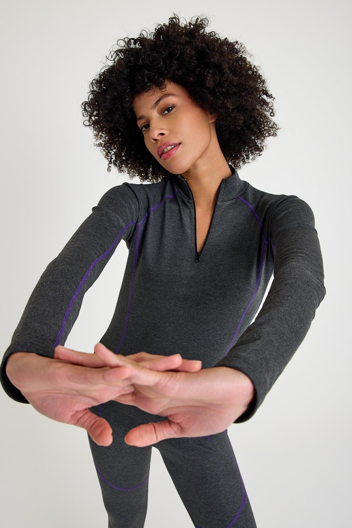 Scorp Thermo-Fit Extreme Kadın Termal İçlik Fermuarlı Üst Kayak İçliği Antrasit