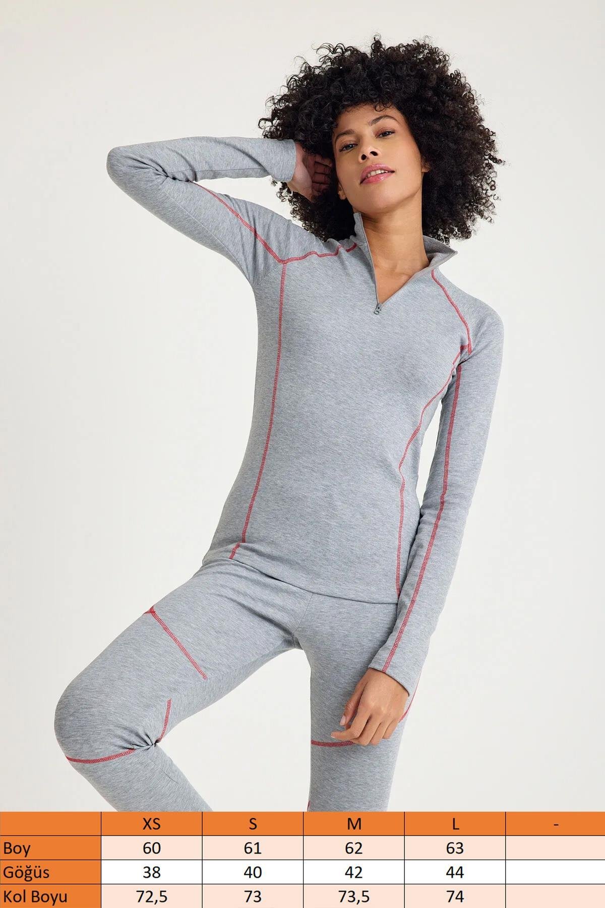 Scorp Thermo-Fit Extreme Kadın Termal İçlik Fermuarlı Üst Kayak İçliği Gri