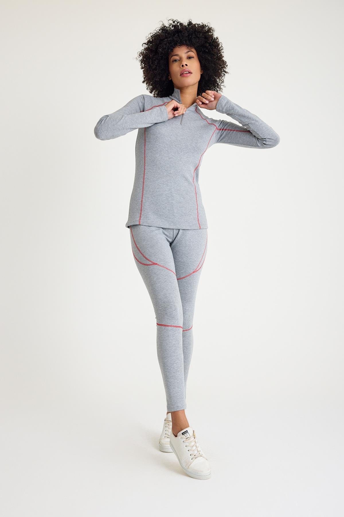 Scorp Thermo-Fit Extreme Kadın Termal İçlik Fermuarlı Üst Kayak İçliği Gri