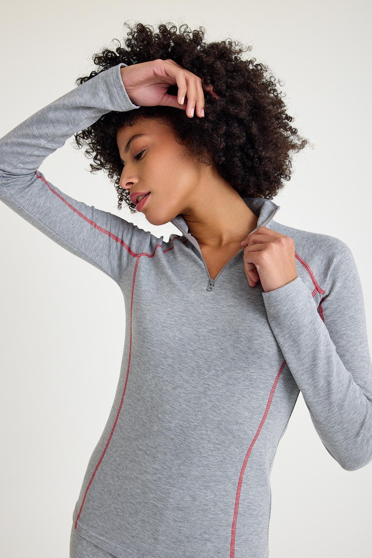 Scorp Thermo-Fit Extreme Kadın Termal İçlik Fermuarlı Üst Kayak İçliği Gri