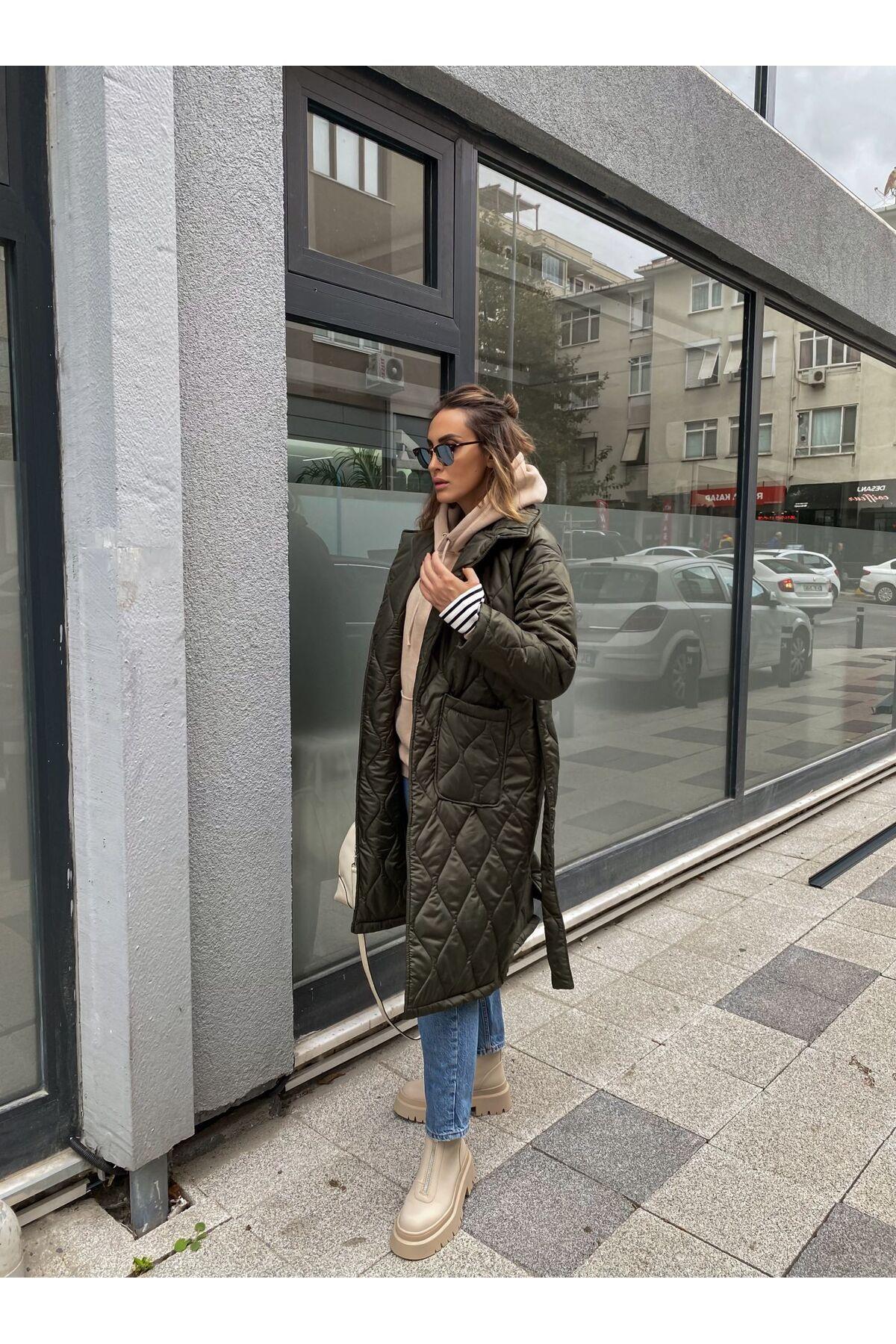 KADIN HAKİ ŞAL YAKA KAPİTONE MONT