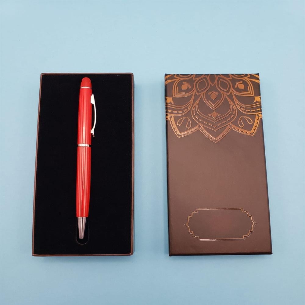 Mandala Desenli Kutulu Kırmızı Touchpen Tükenmez Kalem
