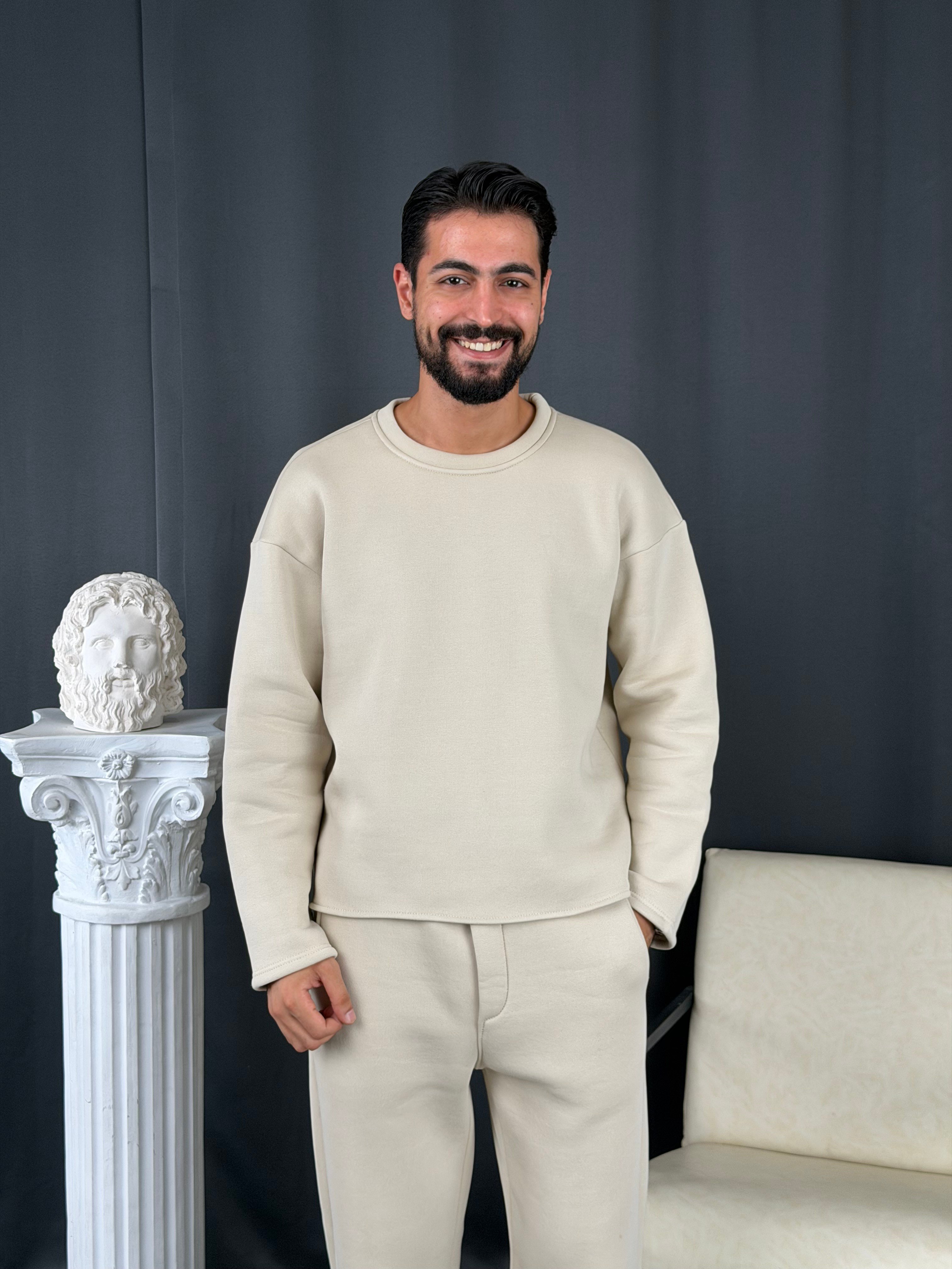 3 İplik Basic Oversize Sweatshirt Bej