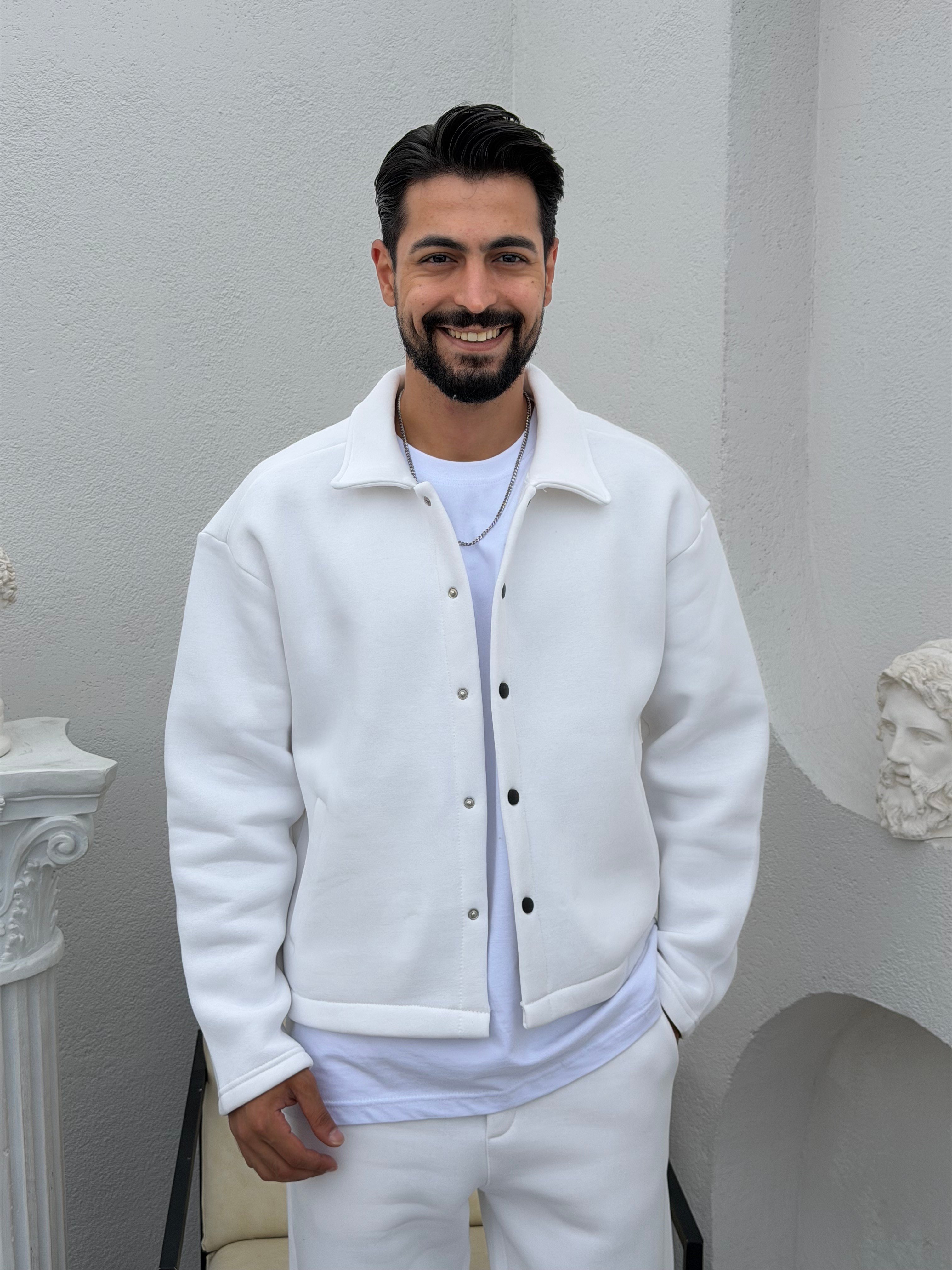 3 İplik Şardonlu Oversize Takım (Stoper Paça) Beyaz