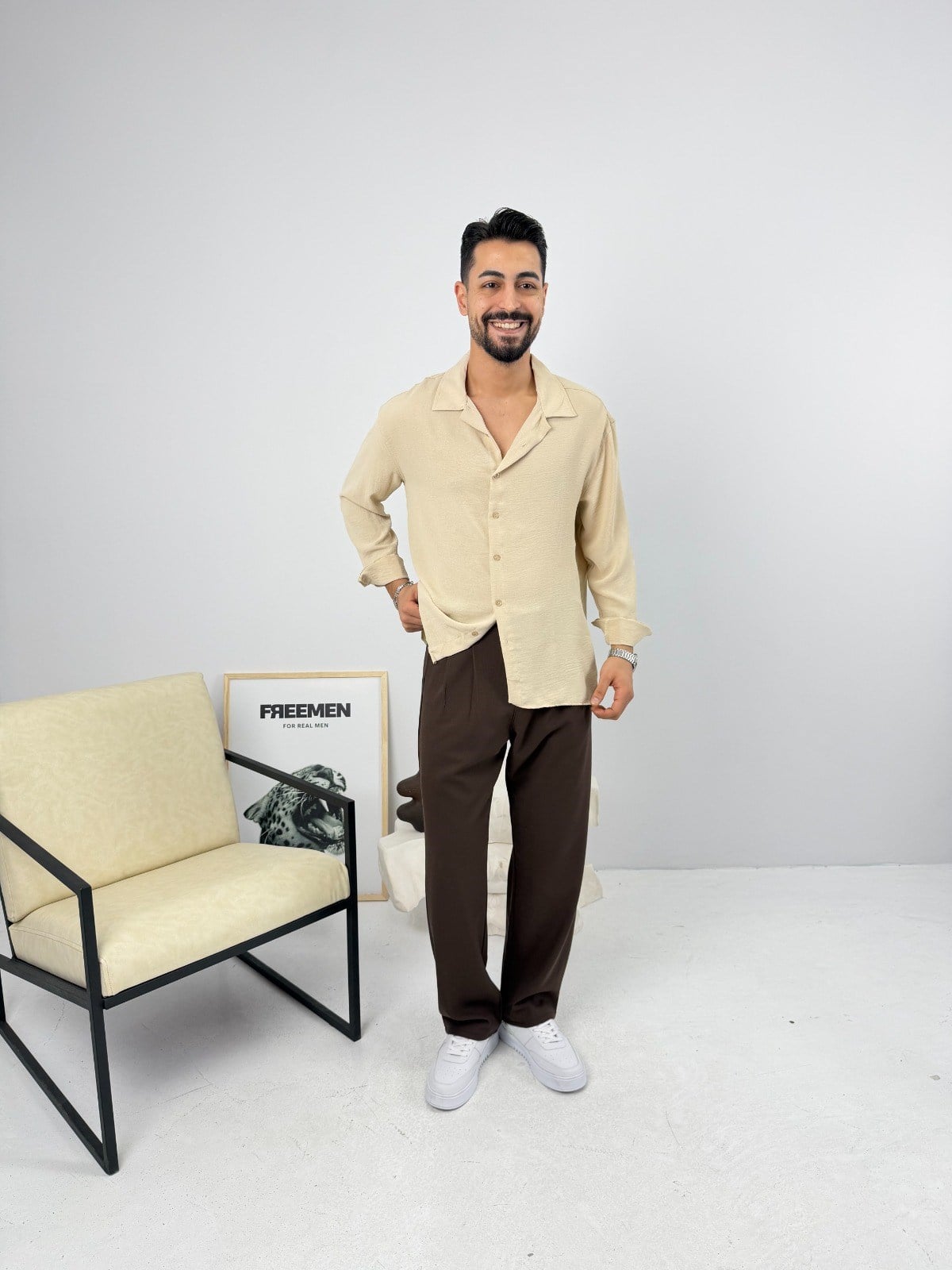 Airobin Oversize Gömlek Bej