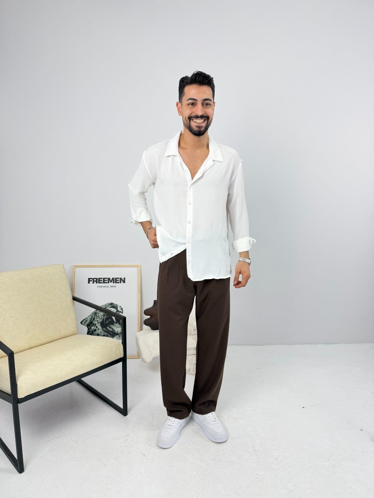 Airobin Oversize Gömlek Beyaz