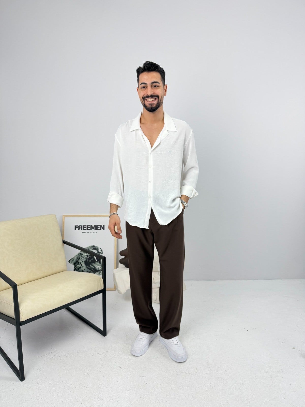 Airobin Oversize Gömlek Beyaz