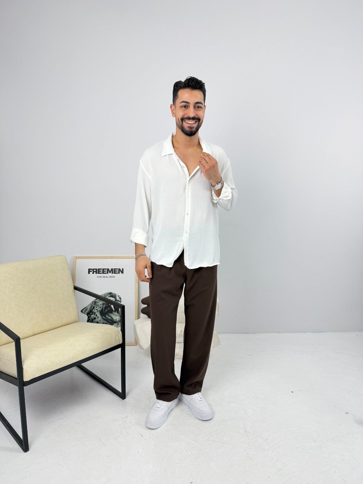 Airobin Oversize Gömlek Beyaz