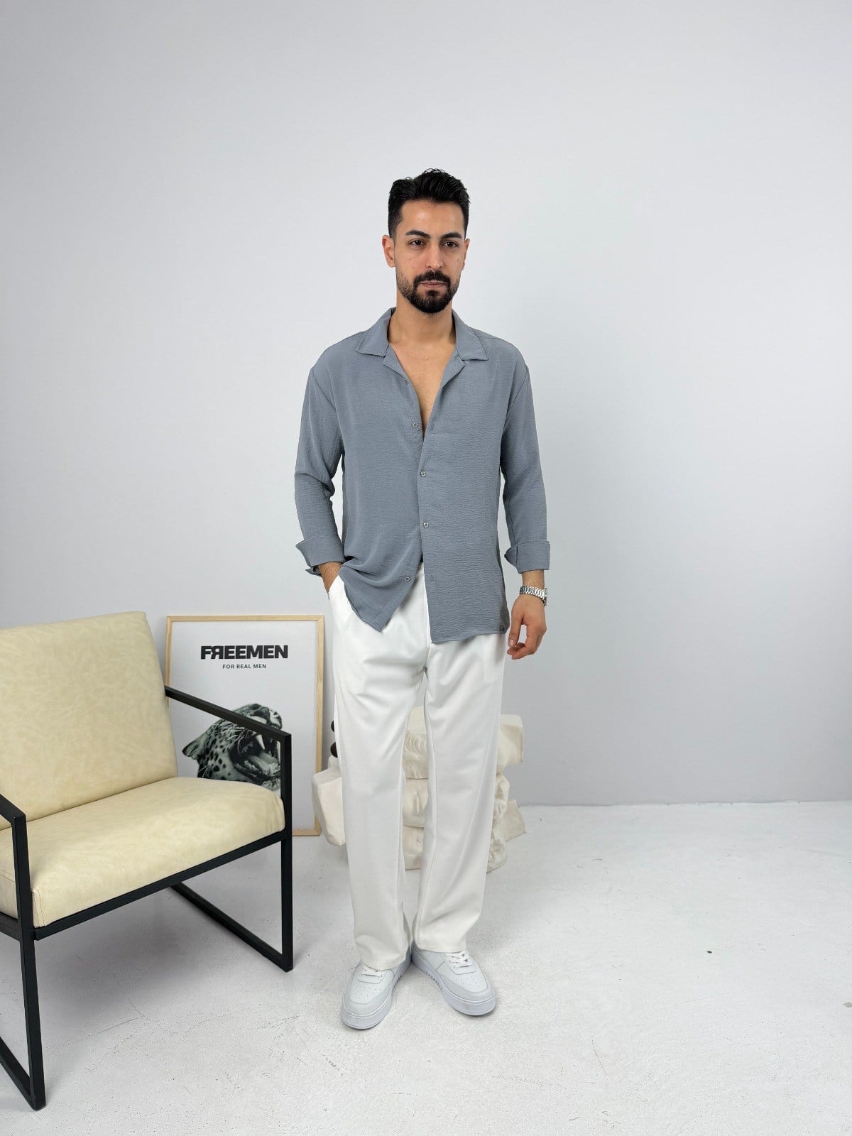 Airobin Oversize Gömlek Gri