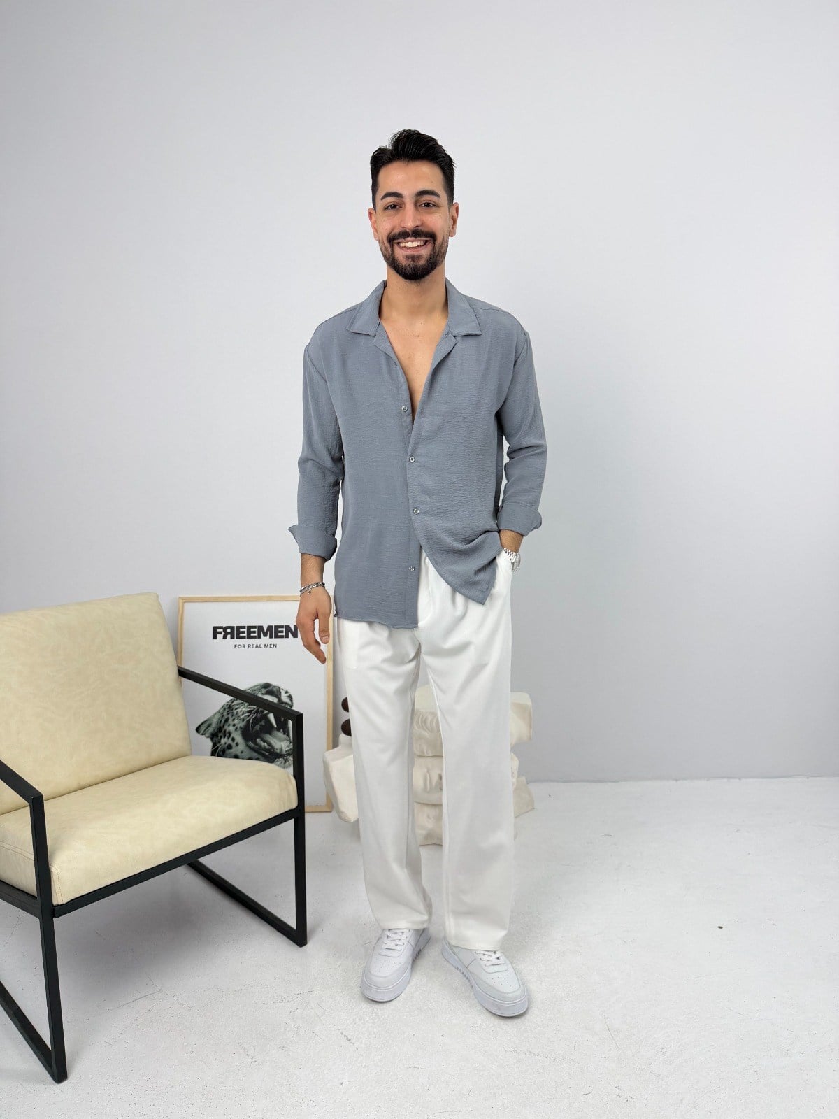 Airobin Oversize Gömlek Gri