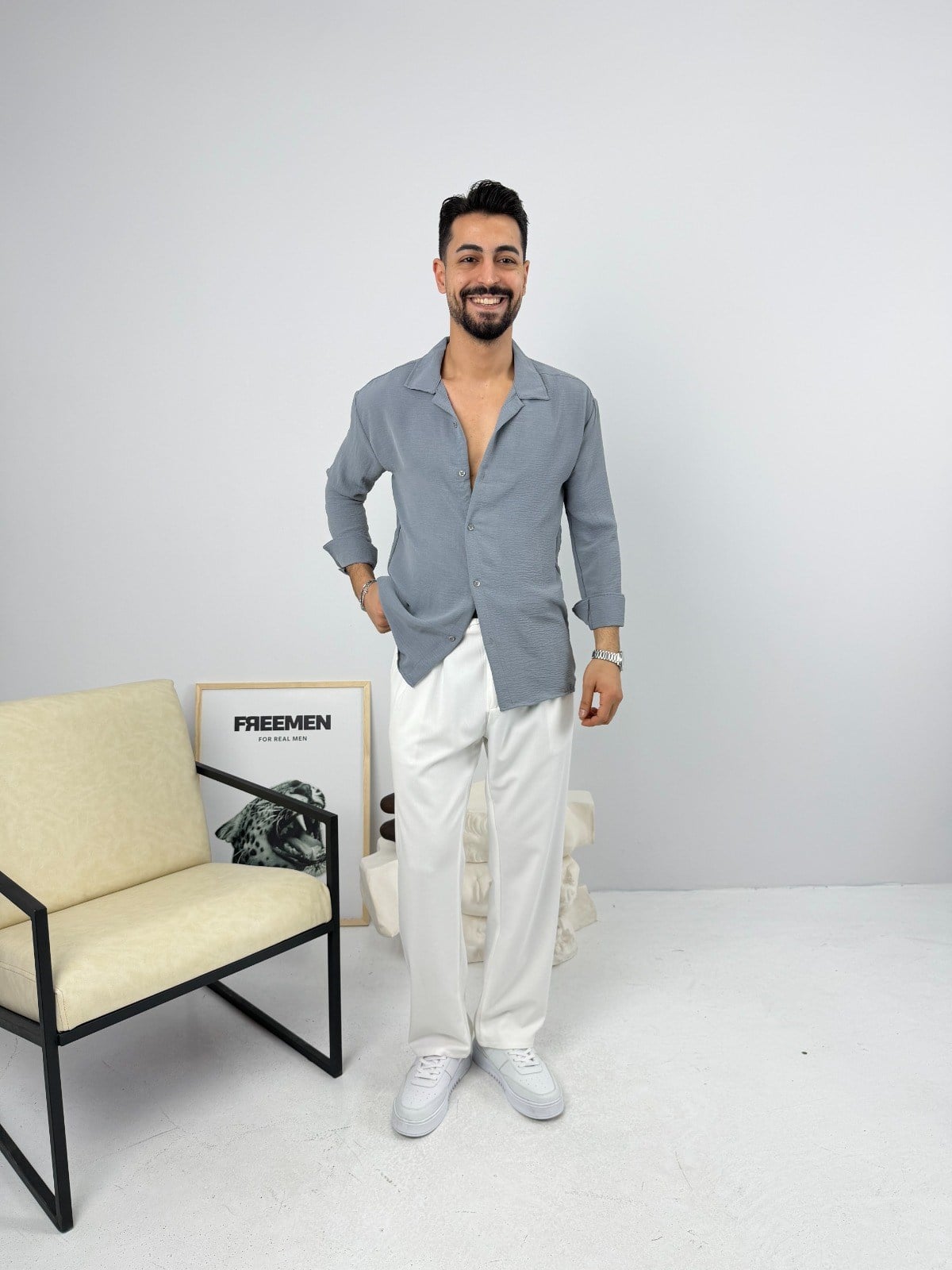 Airobin Oversize Gömlek Gri