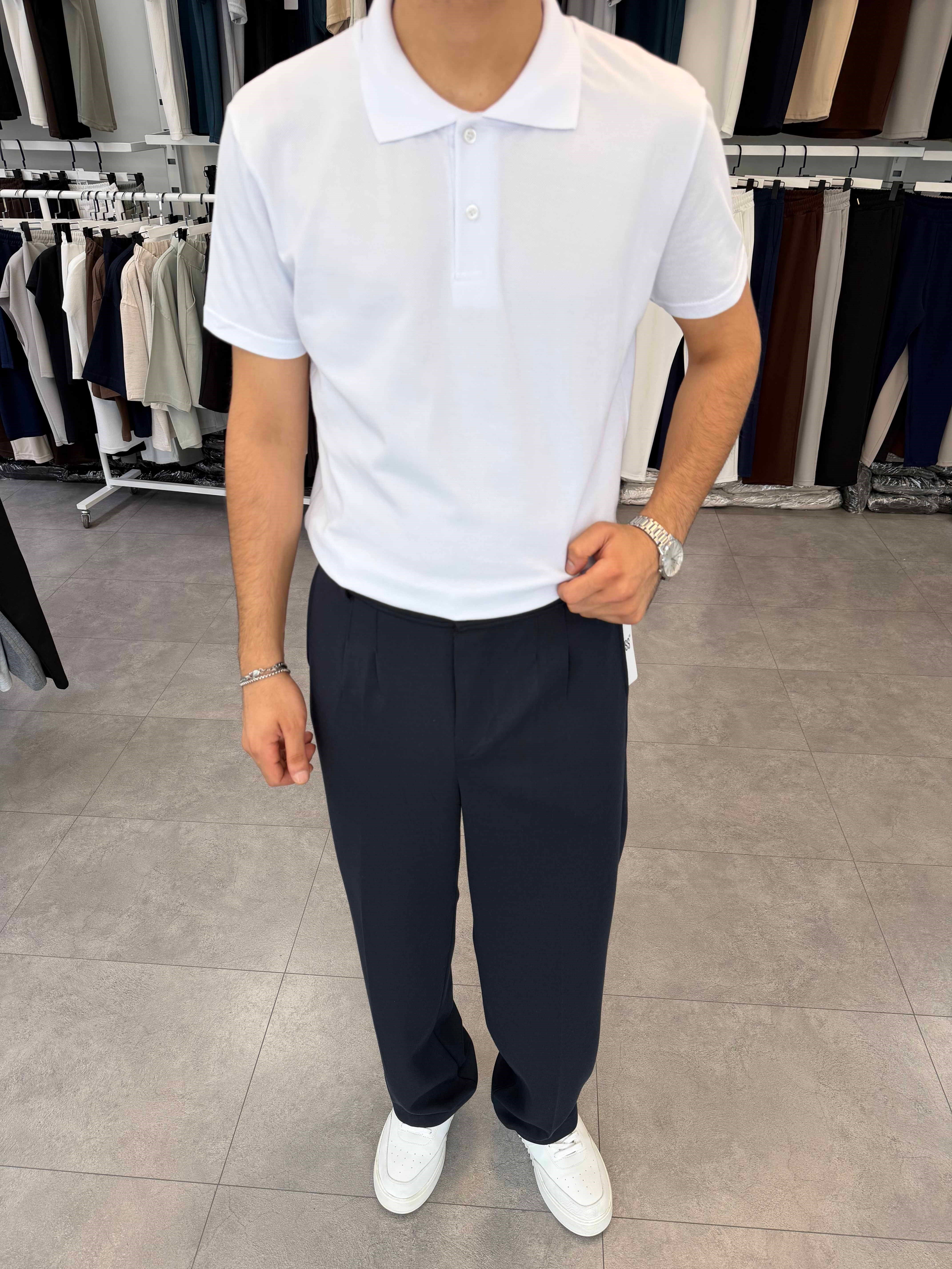 Avrupa Kalıp Polo Yaka Tişört Beyaz