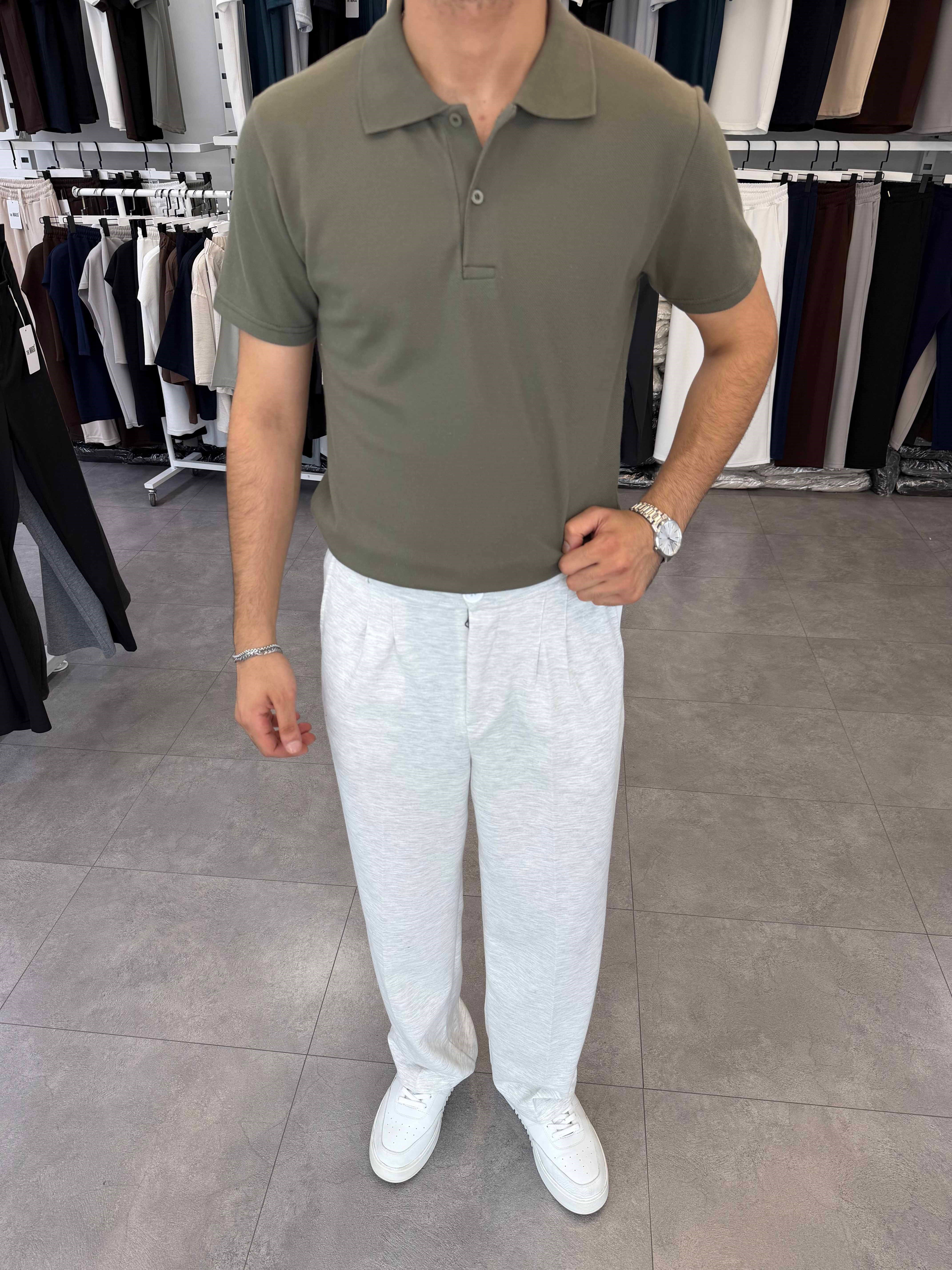 Avrupa Kalıp Polo Yaka Tişört Haki Yeşil