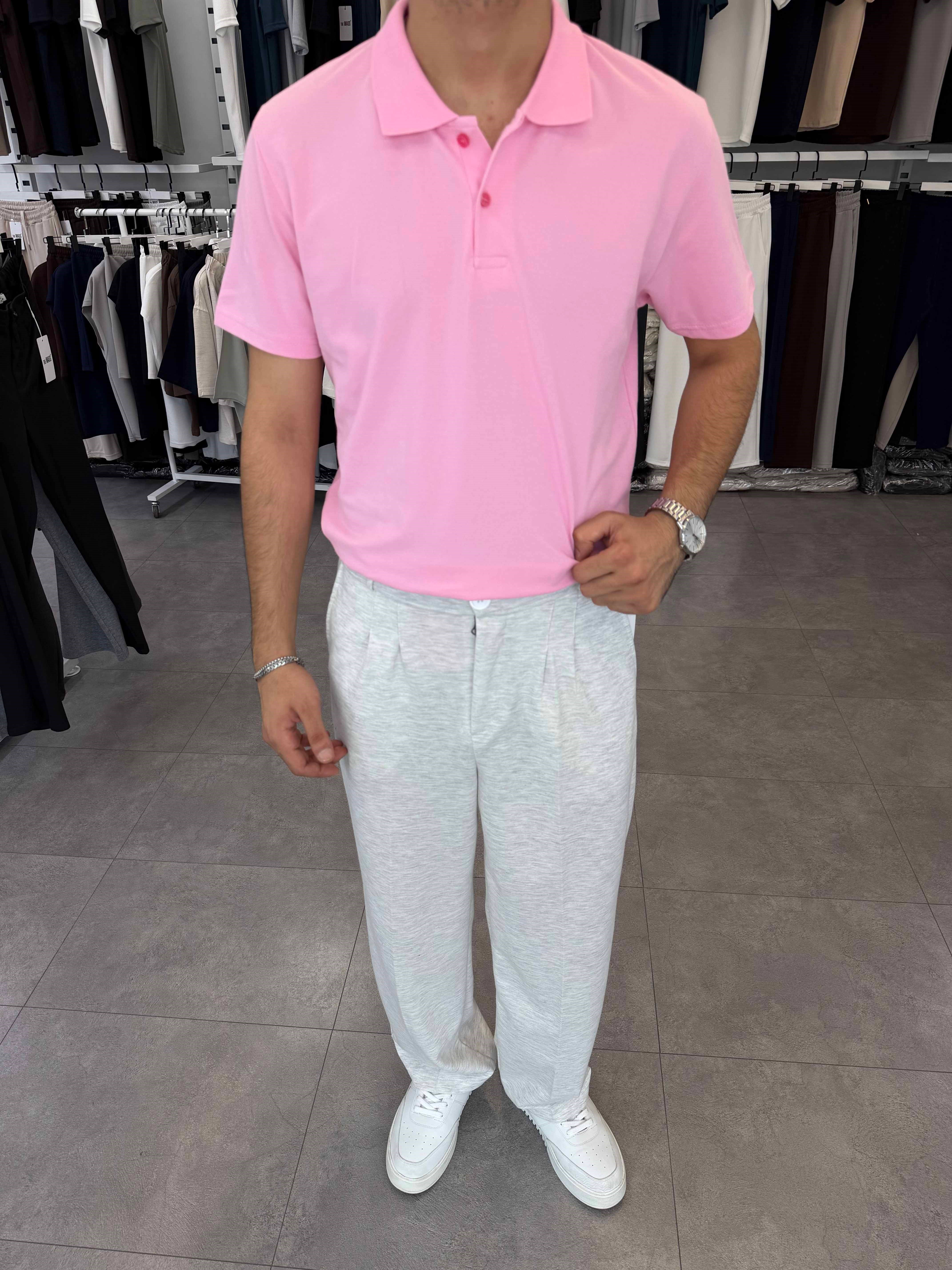 Avrupa Kalıp Polo Yaka Tişört Pembe