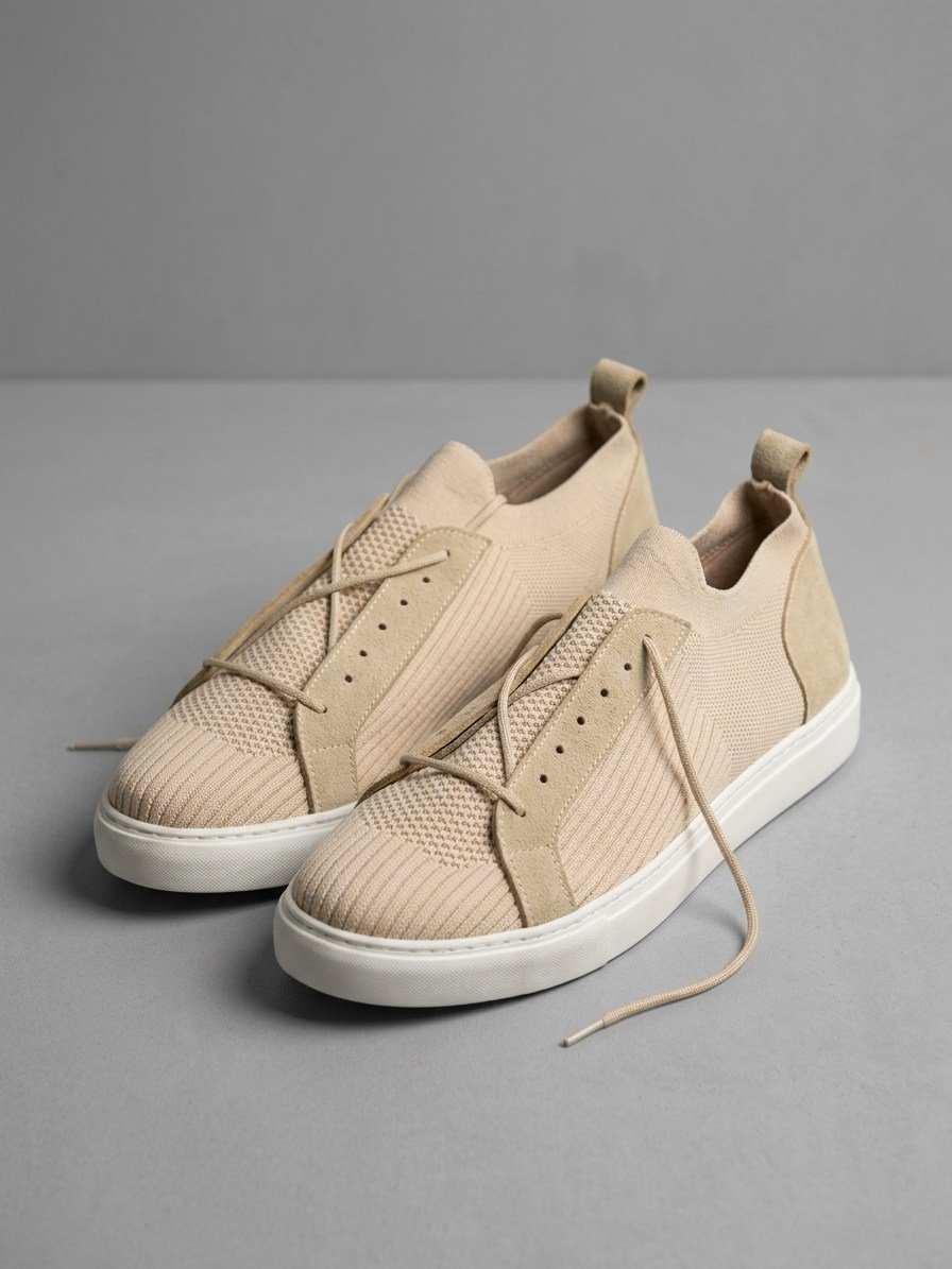 Bej Triko Örme Süet Detaylı Erkek Sneaker