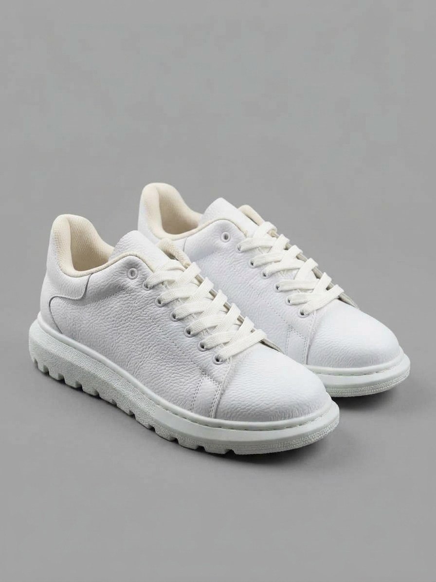 Beyaz Doku Deri Kalın Taban Erkek Sneaker