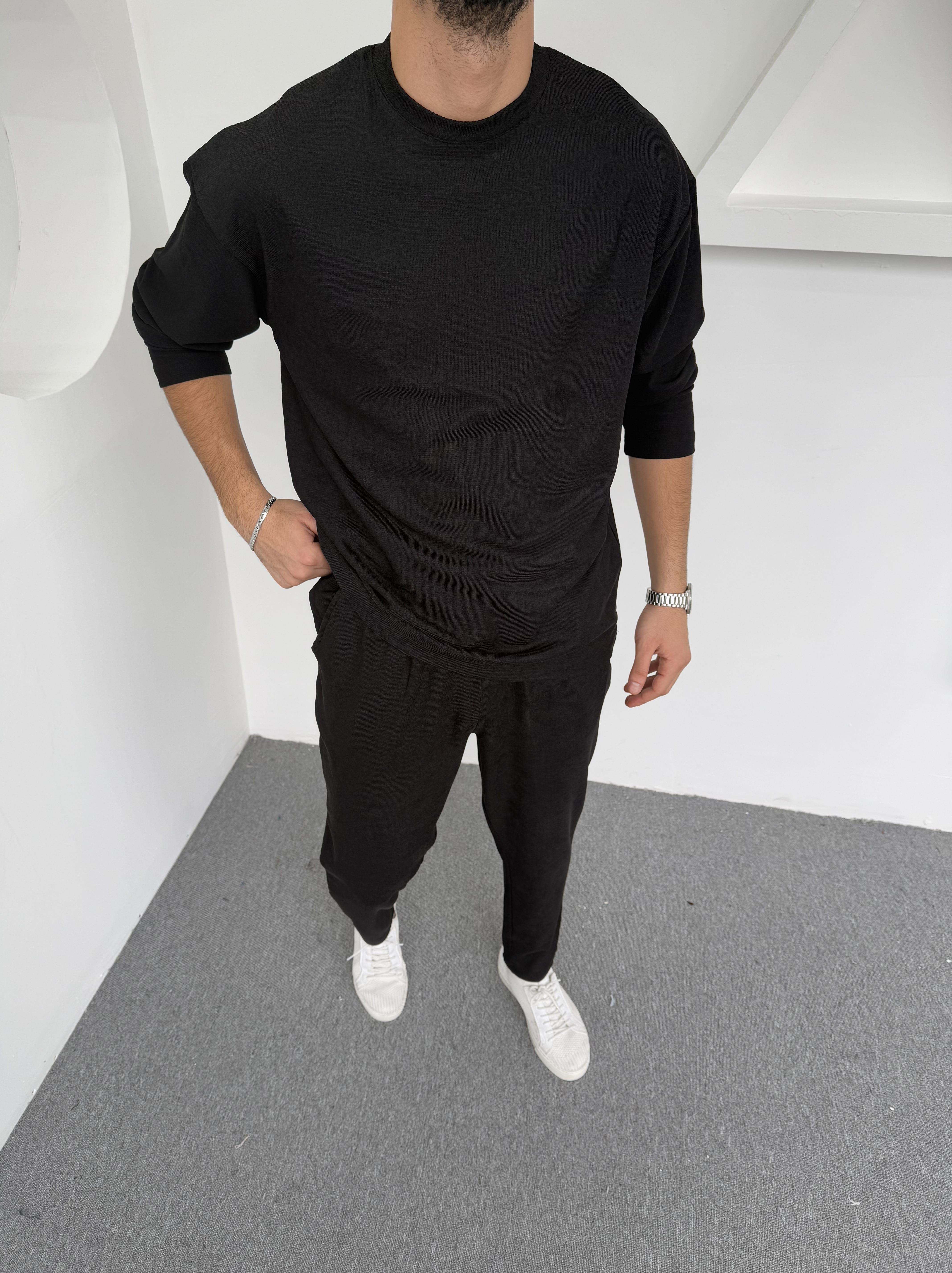 Bürümcük Kumaş Pamuklu Takım Siyah (Unisex)